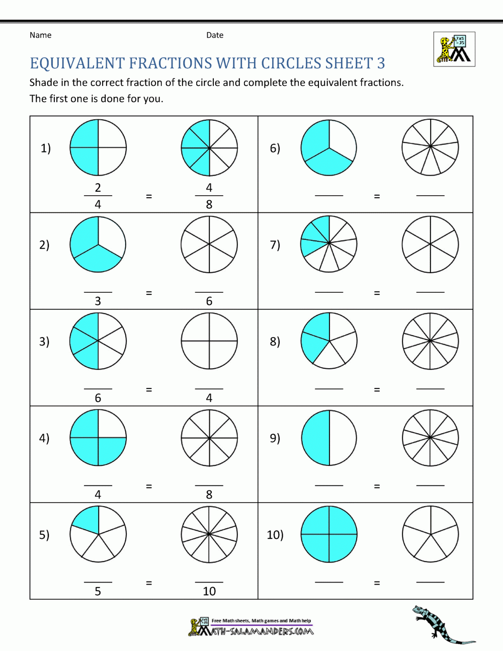 Free Printable Worksheets Fractions Grade 3