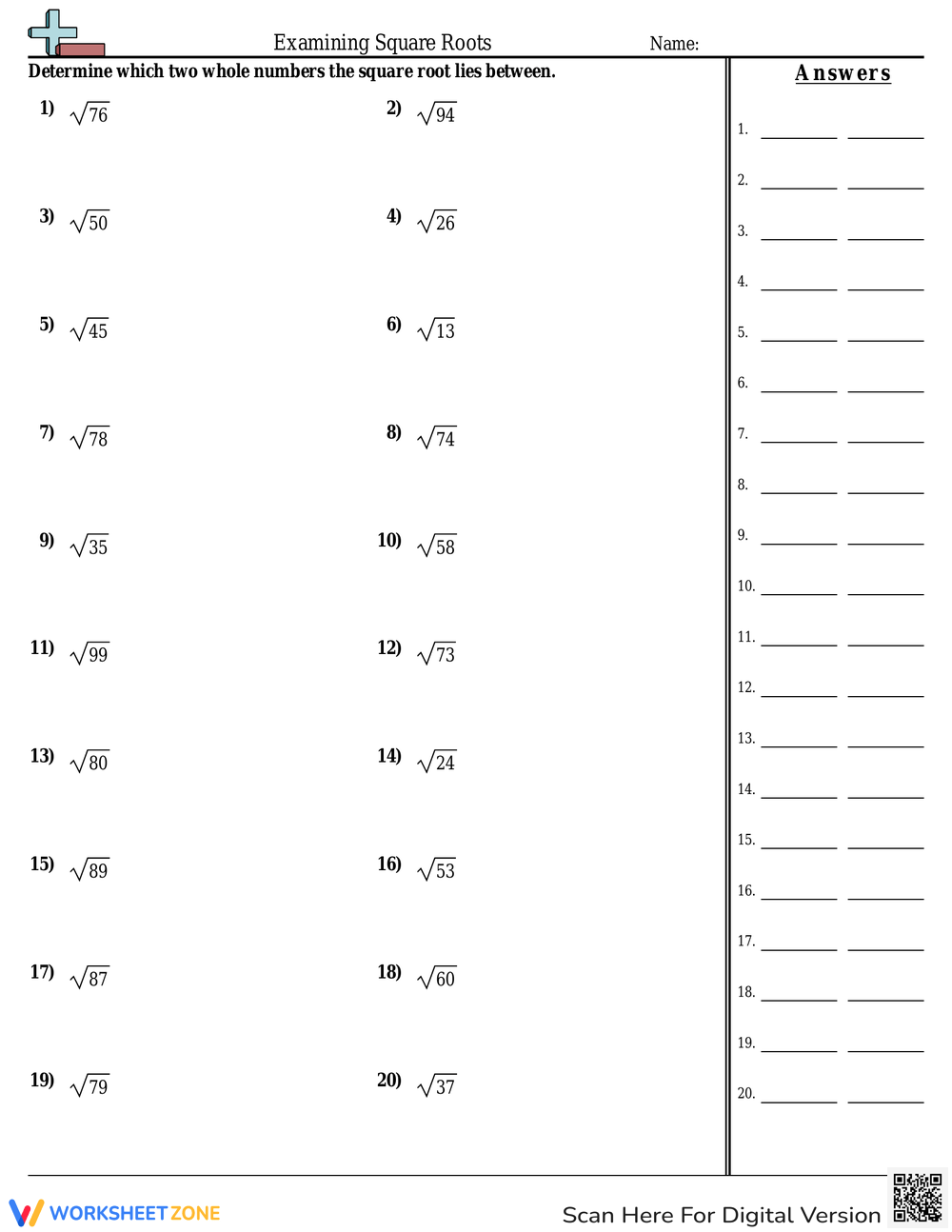 Estimating Square Roots Worksheets 2025