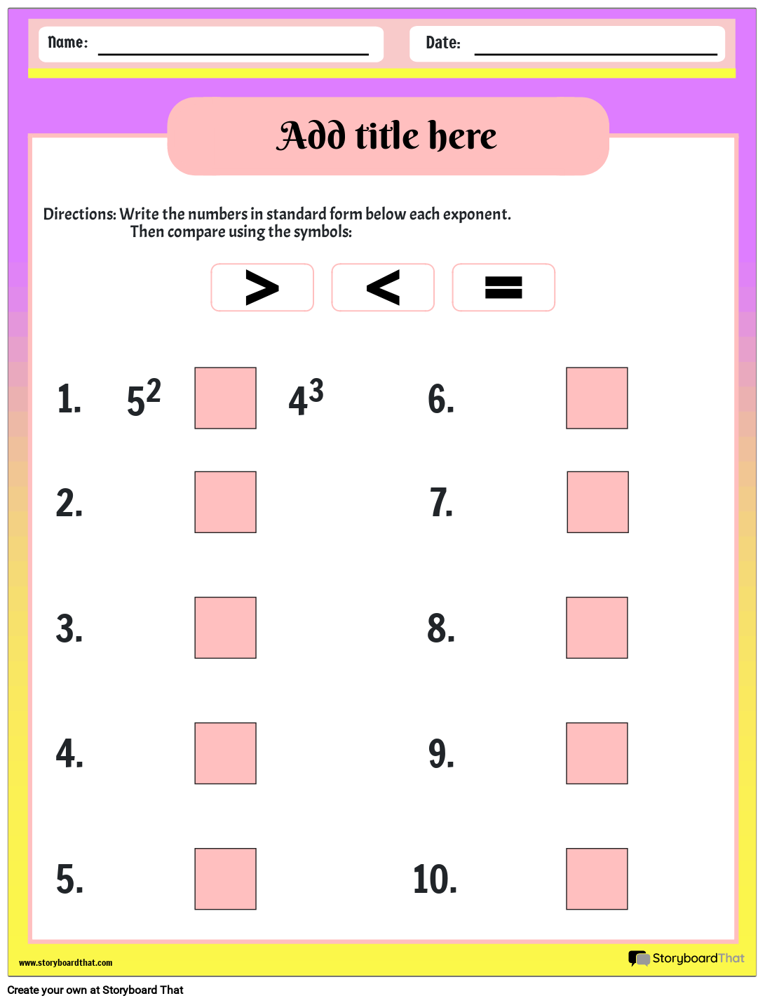 Free Printable Exponent Worksheets