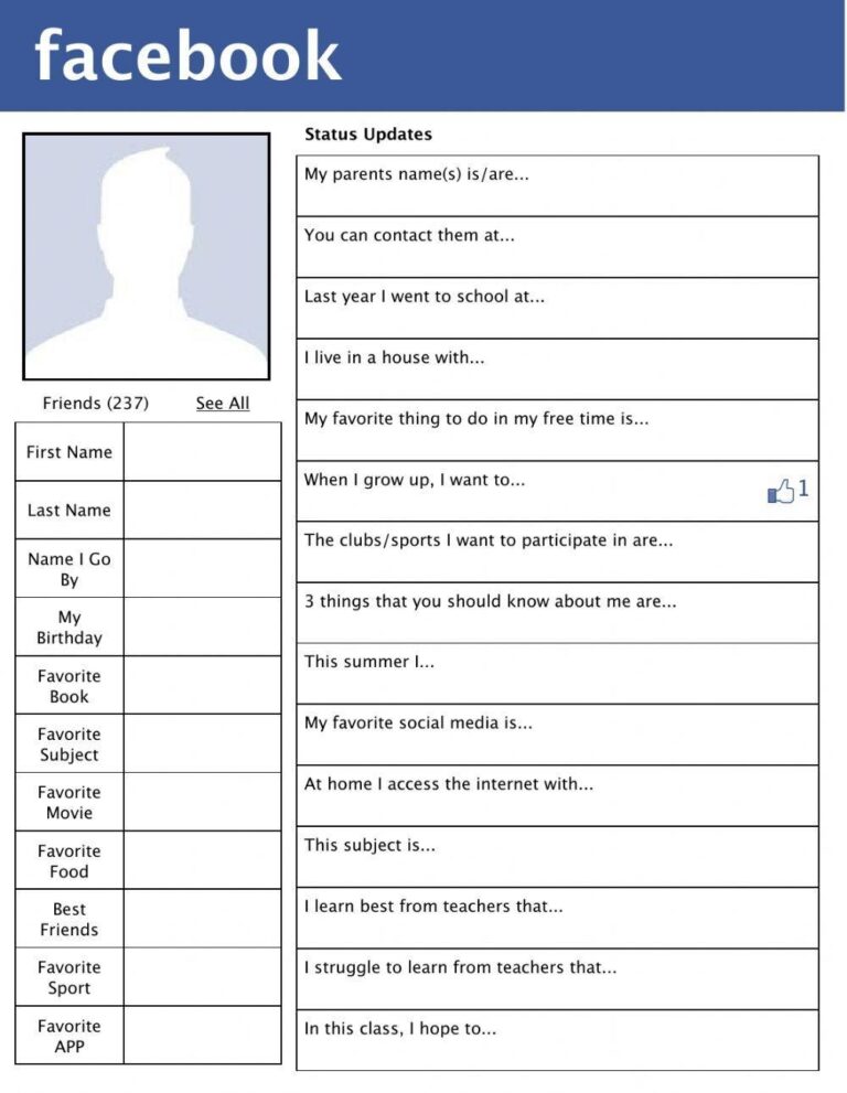 Facebook Profile Worksheet Live Worksheets Worksheets Library