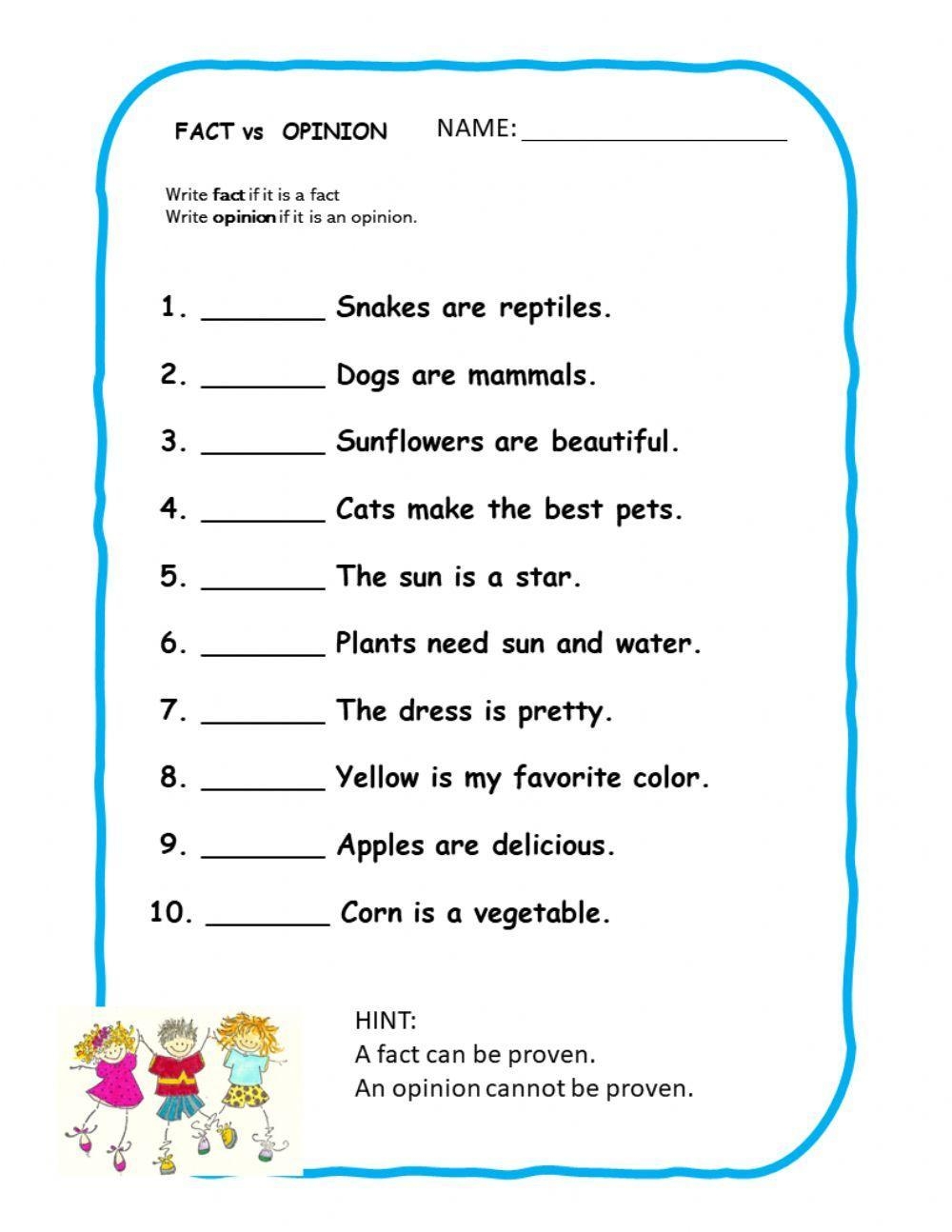 FACT Vs OPINION Exercise Live Worksheets Worksheets Library