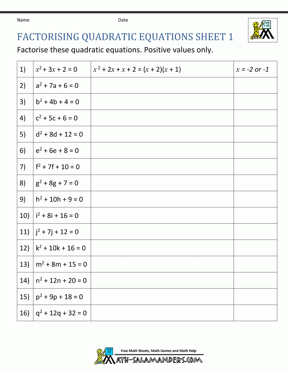 Algebra Factoring Worksheets Free Printable