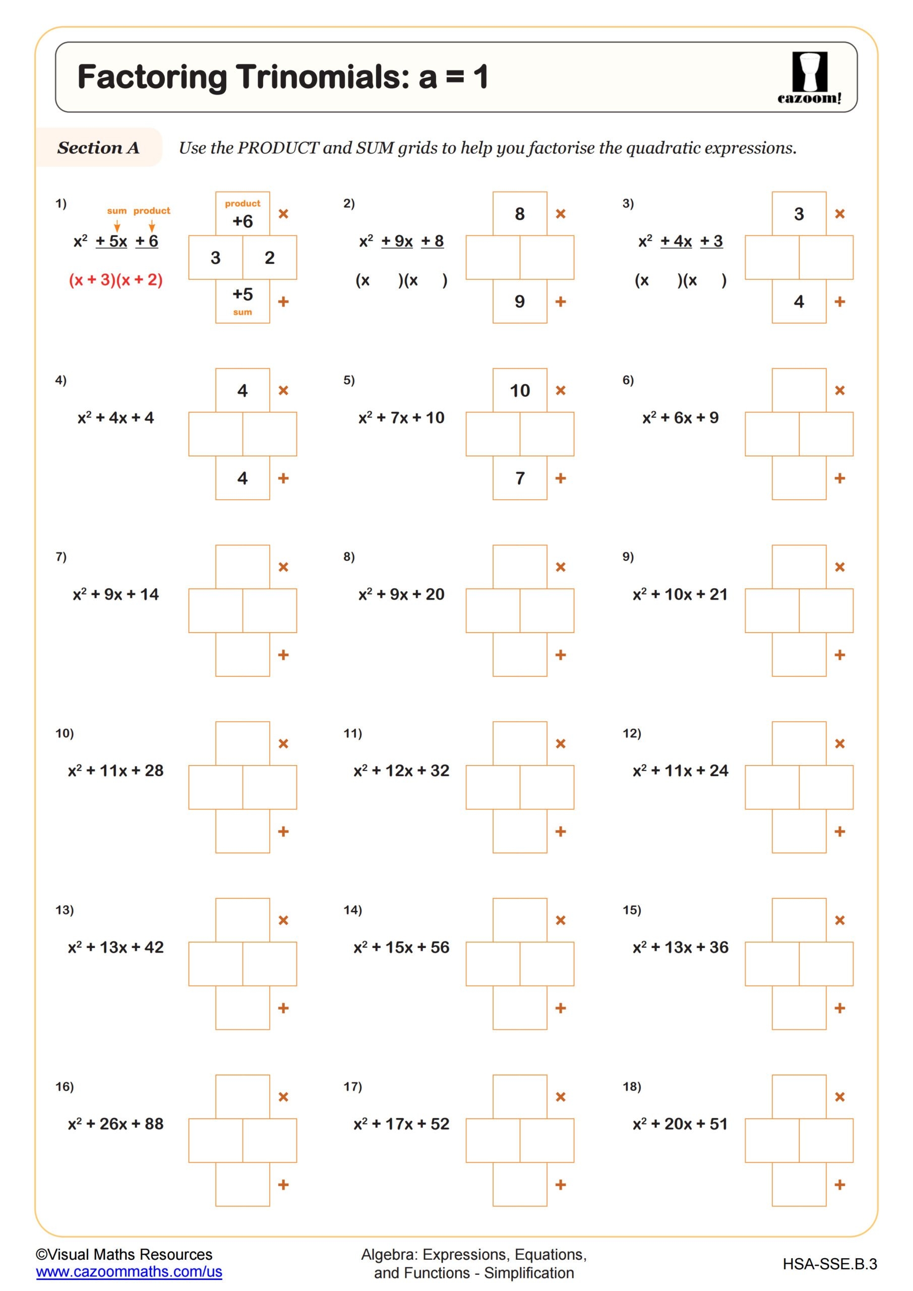 Factoring Trinomials A U003d 1 Worksheet Fun And Engaging Algebra I PDF Worksheets