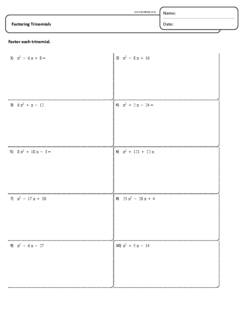 Factoring Trinomials Worksheets