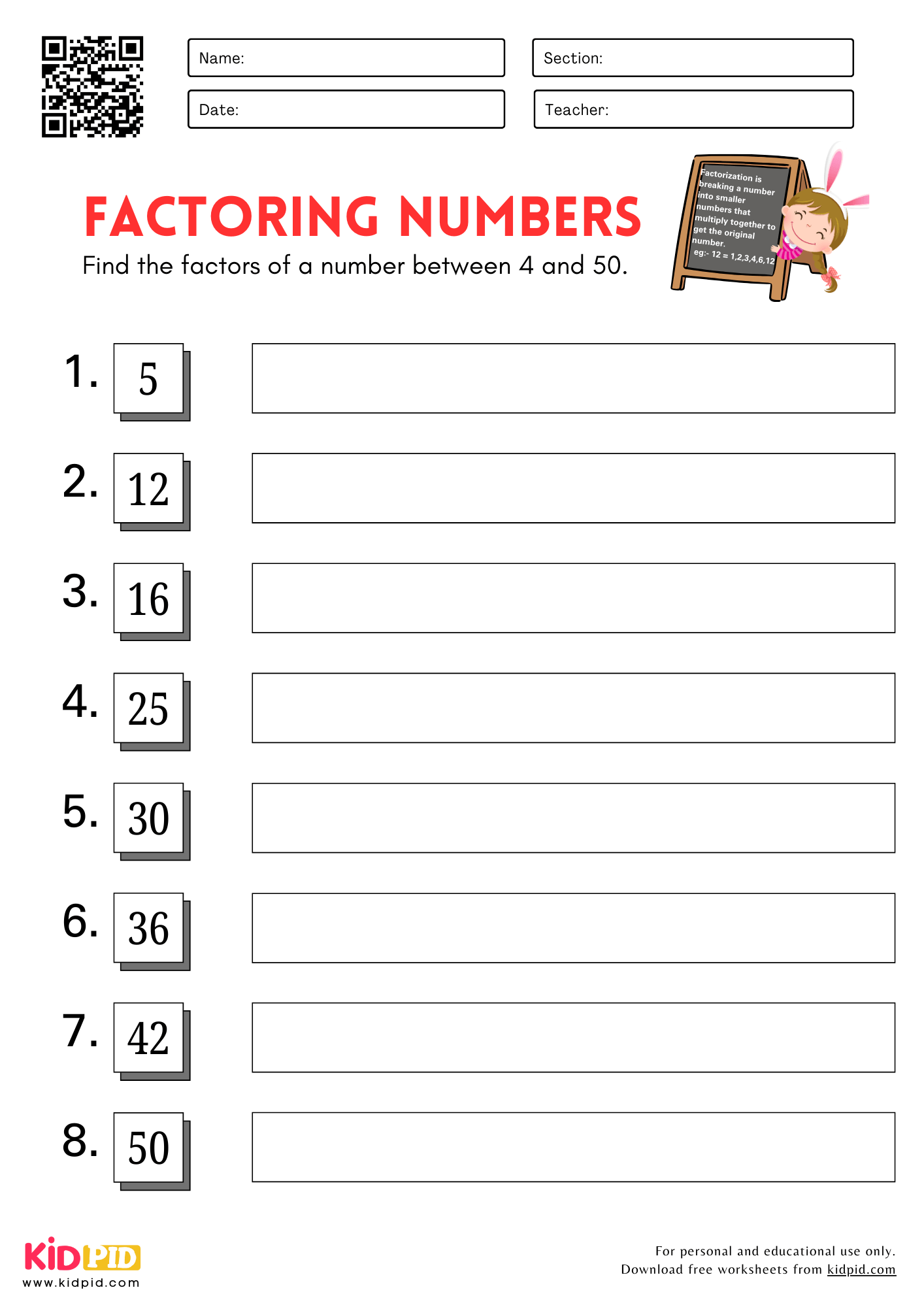 Factoring Worksheets For Grade 4 Kidpid