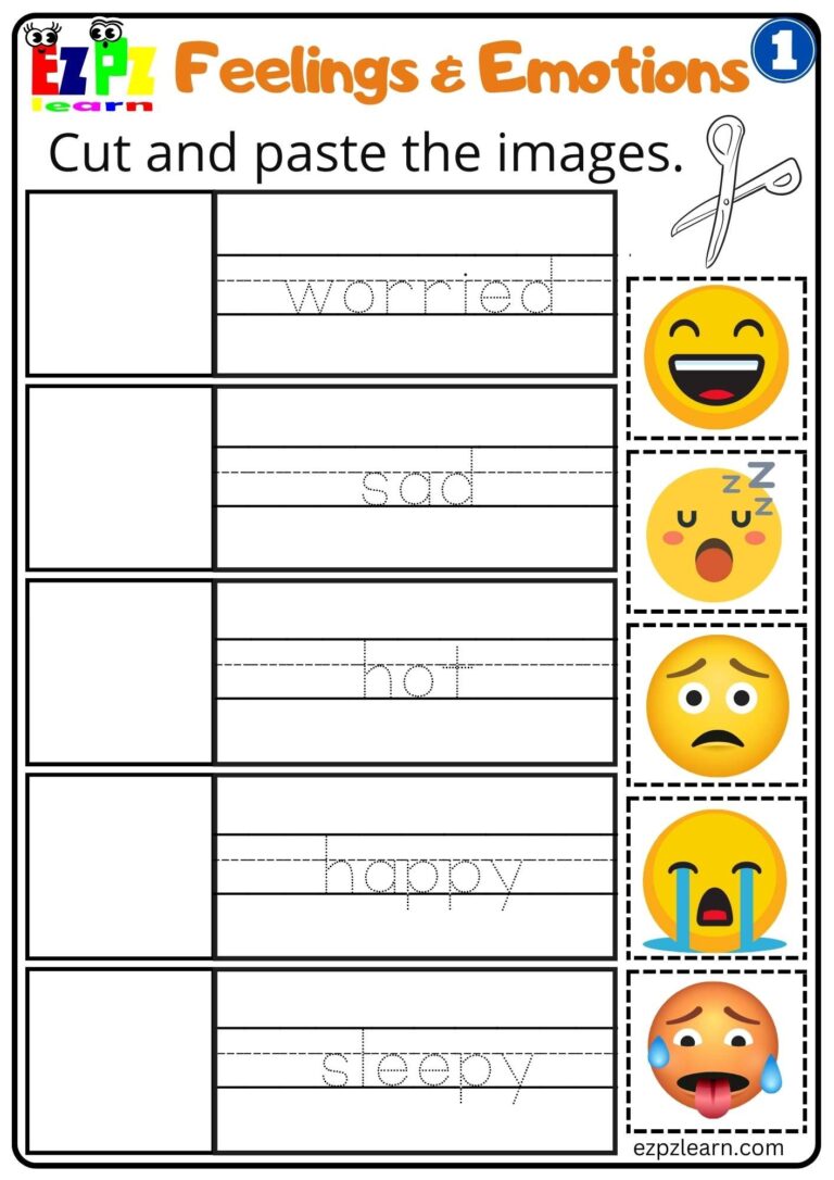 Feelings And Emotions Cut And Paste Worksheet For Children And ESL Students Free PDF Download Ezpzlearn