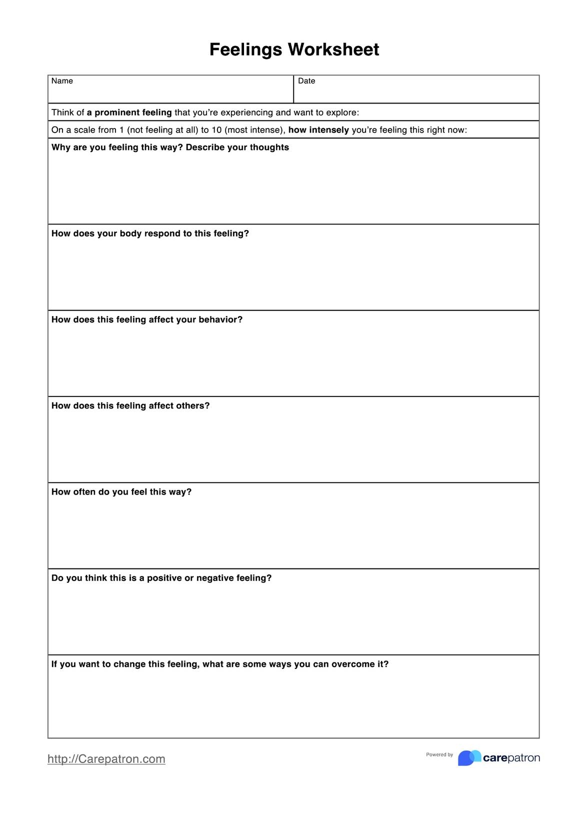 Feelings Worksheet U0026 Example Free PDF Download