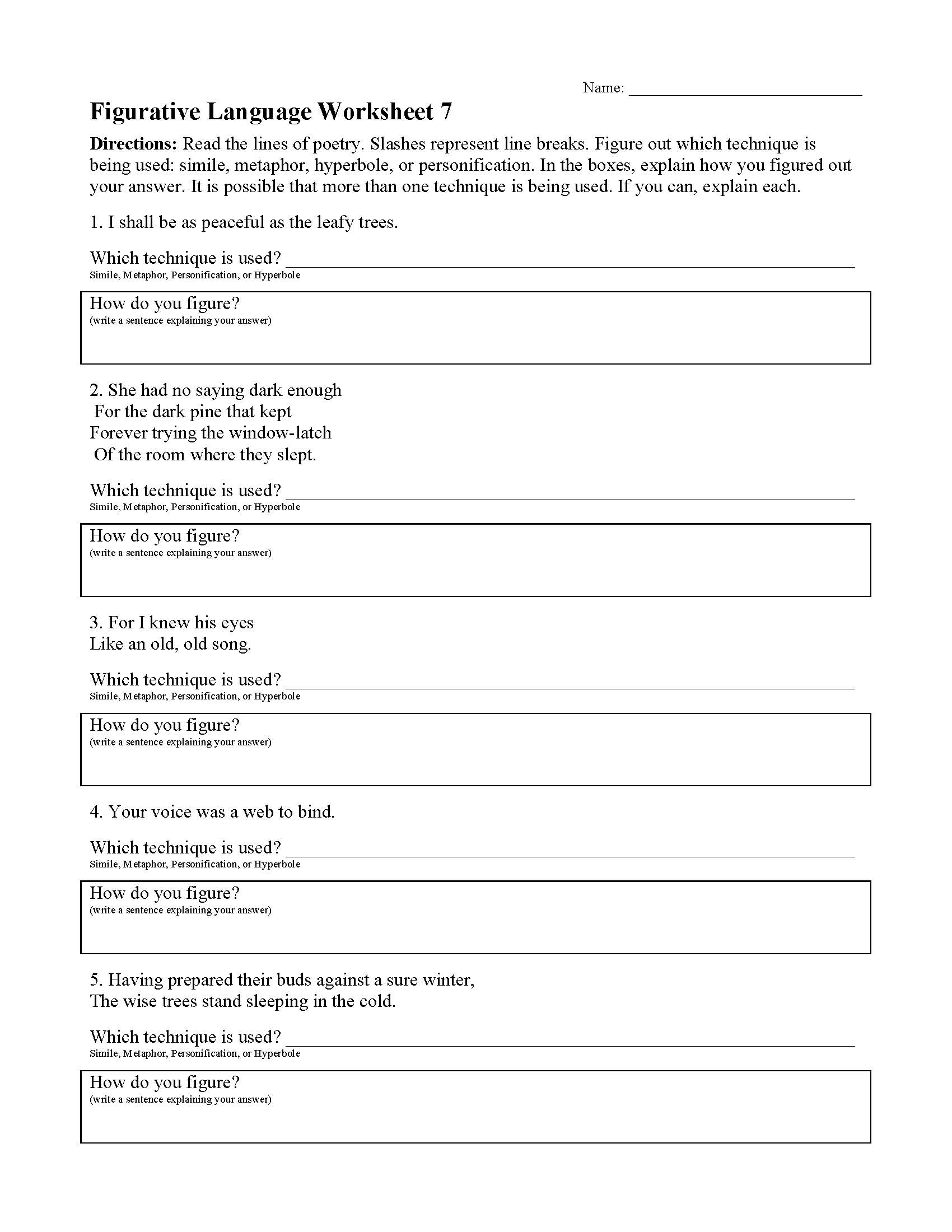 Figurative Language Worksheets Reading Activities Figurative Language Worksheets Reading Activities