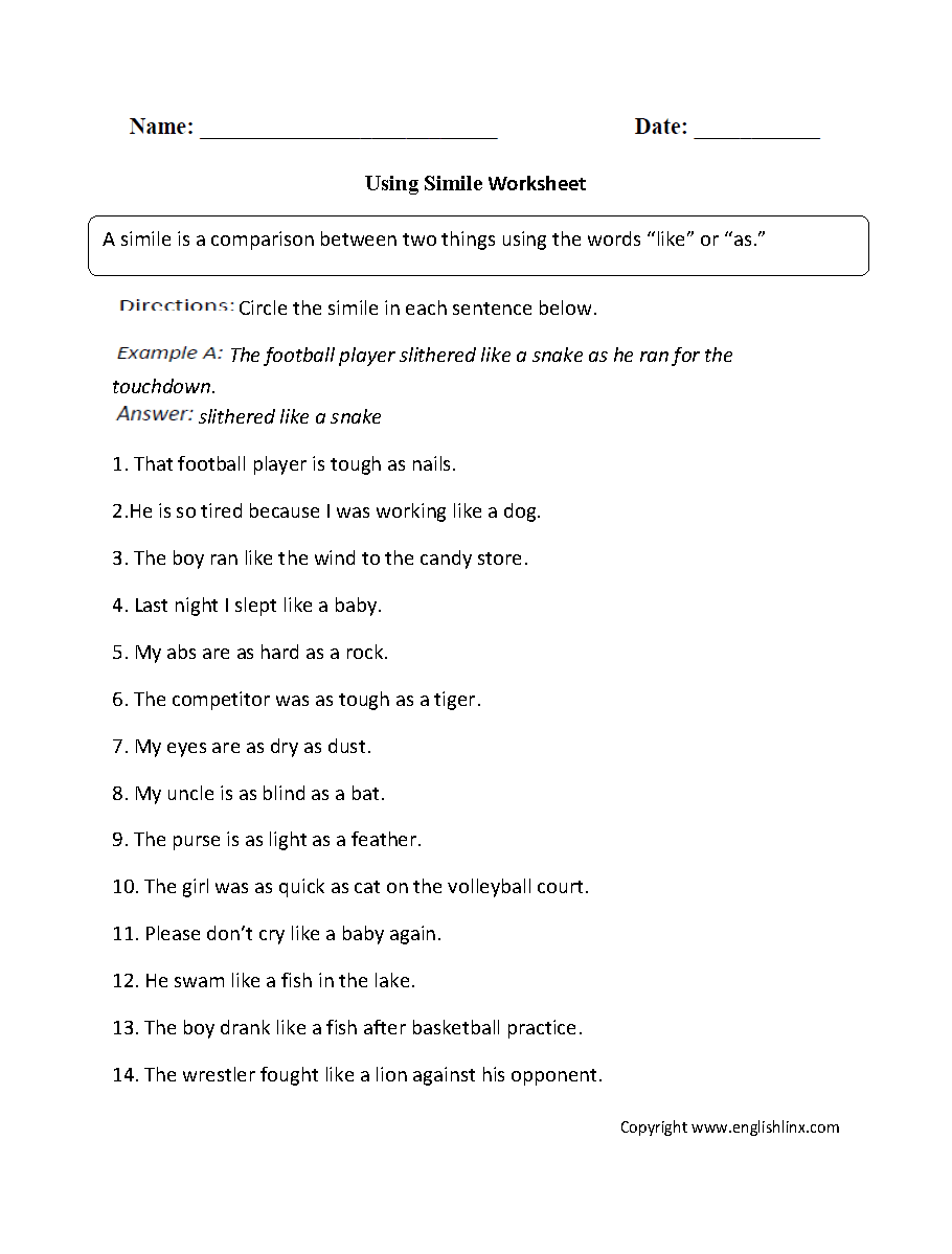Free Printable Figurative Language Worksheets