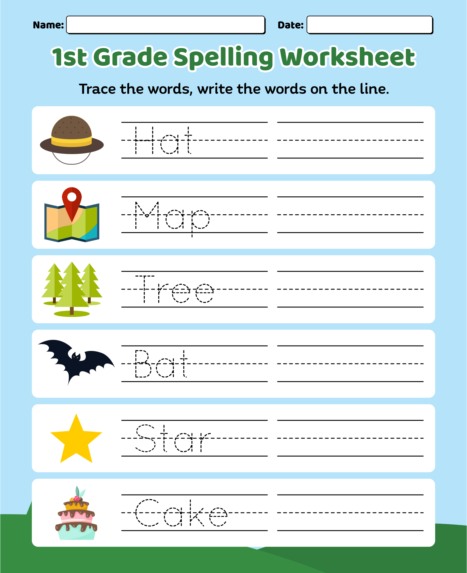 First Grade Spelling Words List Week 1 K12reader Worksheets  First Grade Spelling Words List Week 1 K12reader Worksheets