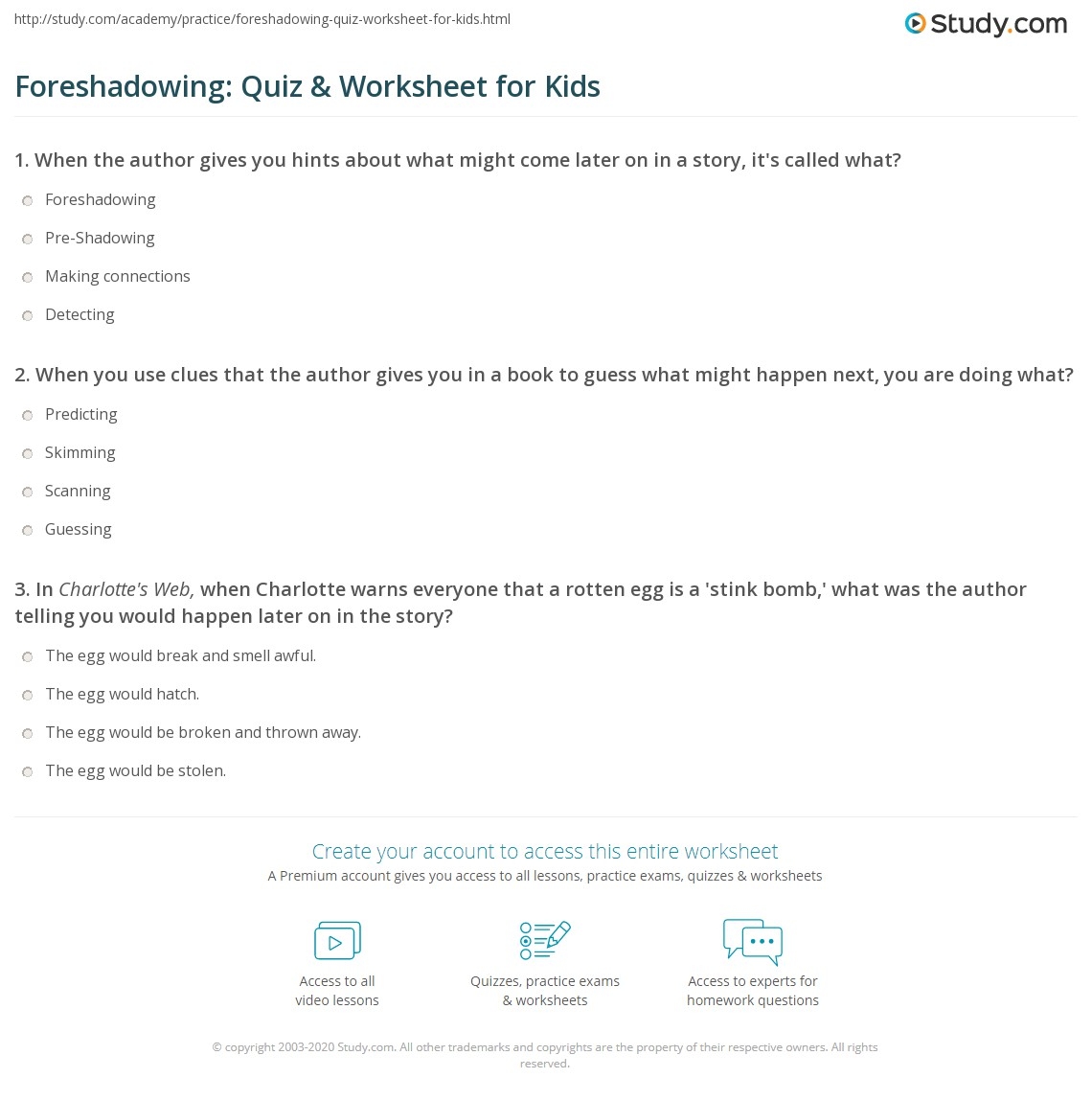Free Printable Foreshadowing Worksheets