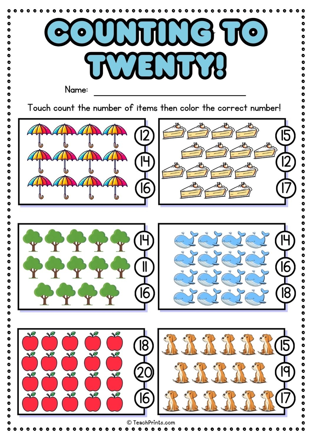 1-20 Worksheets Kindergarten Free Printable
