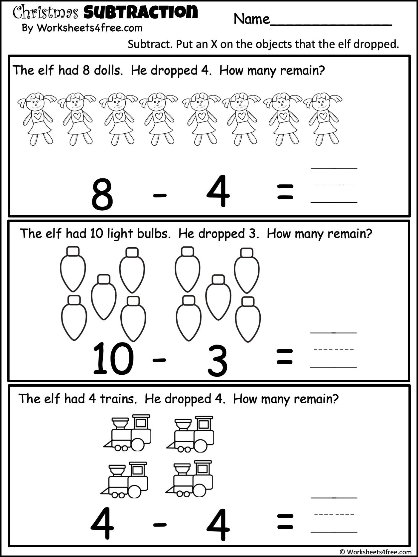 Free 1 Digit Subtraction Worksheet For Christmas Worksheets4Free Free 1 Digit Subtraction Worksheet For Christmas Worksheets4Free