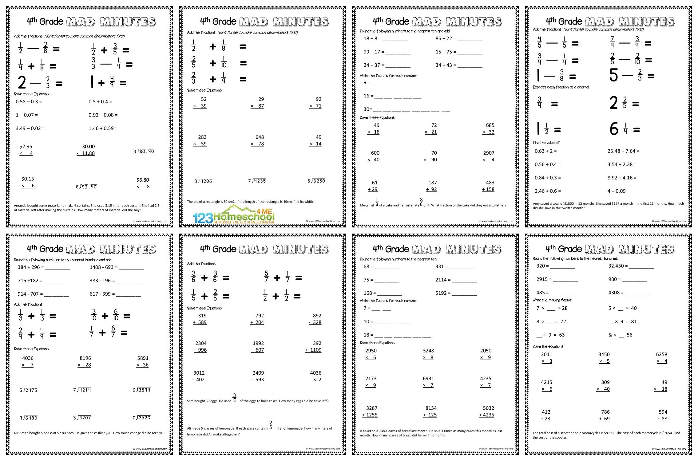 Free Printable Math 4th Grade Worksheets