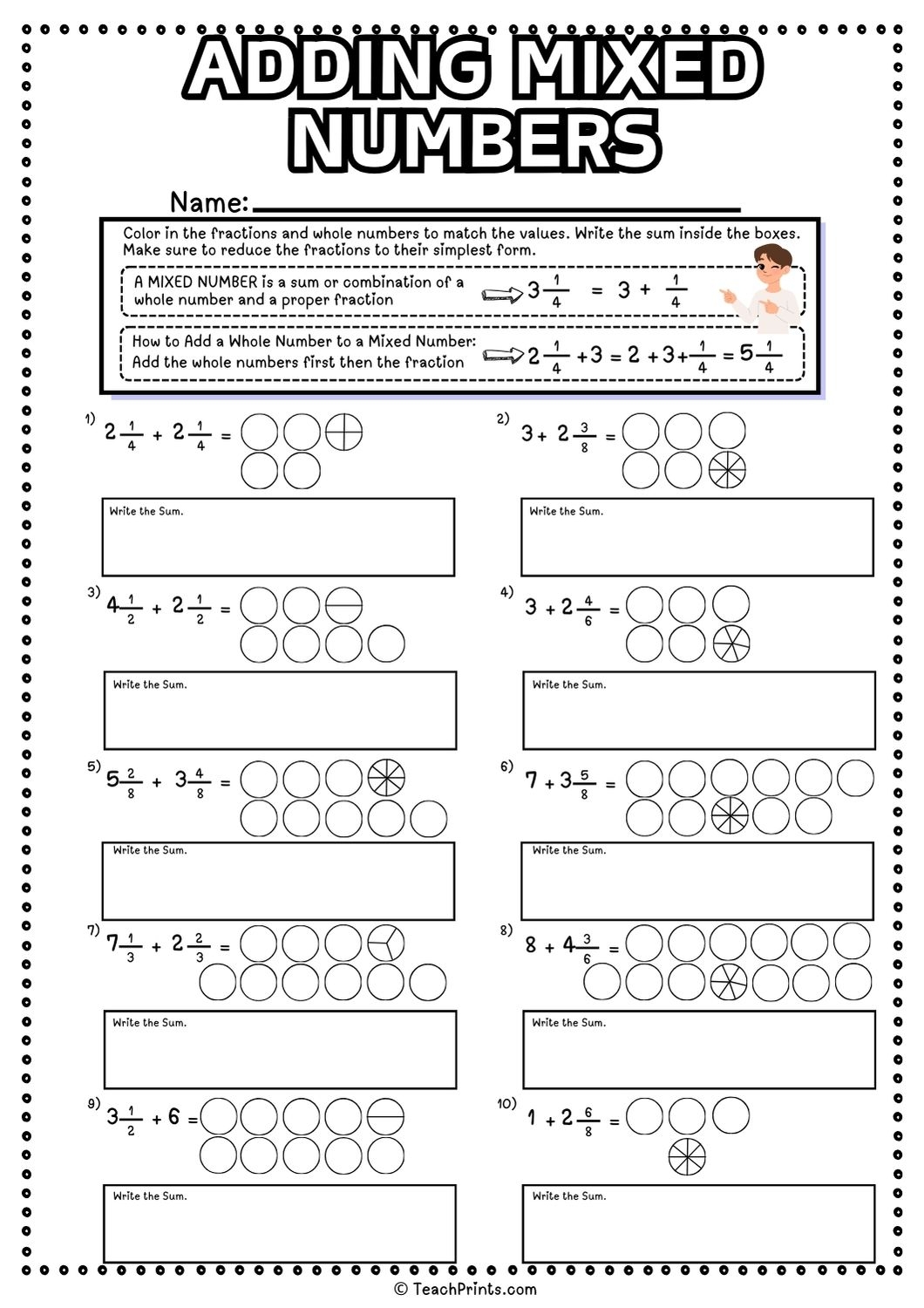 Free Adding Mixed Numbers Worksheets Teach Prints