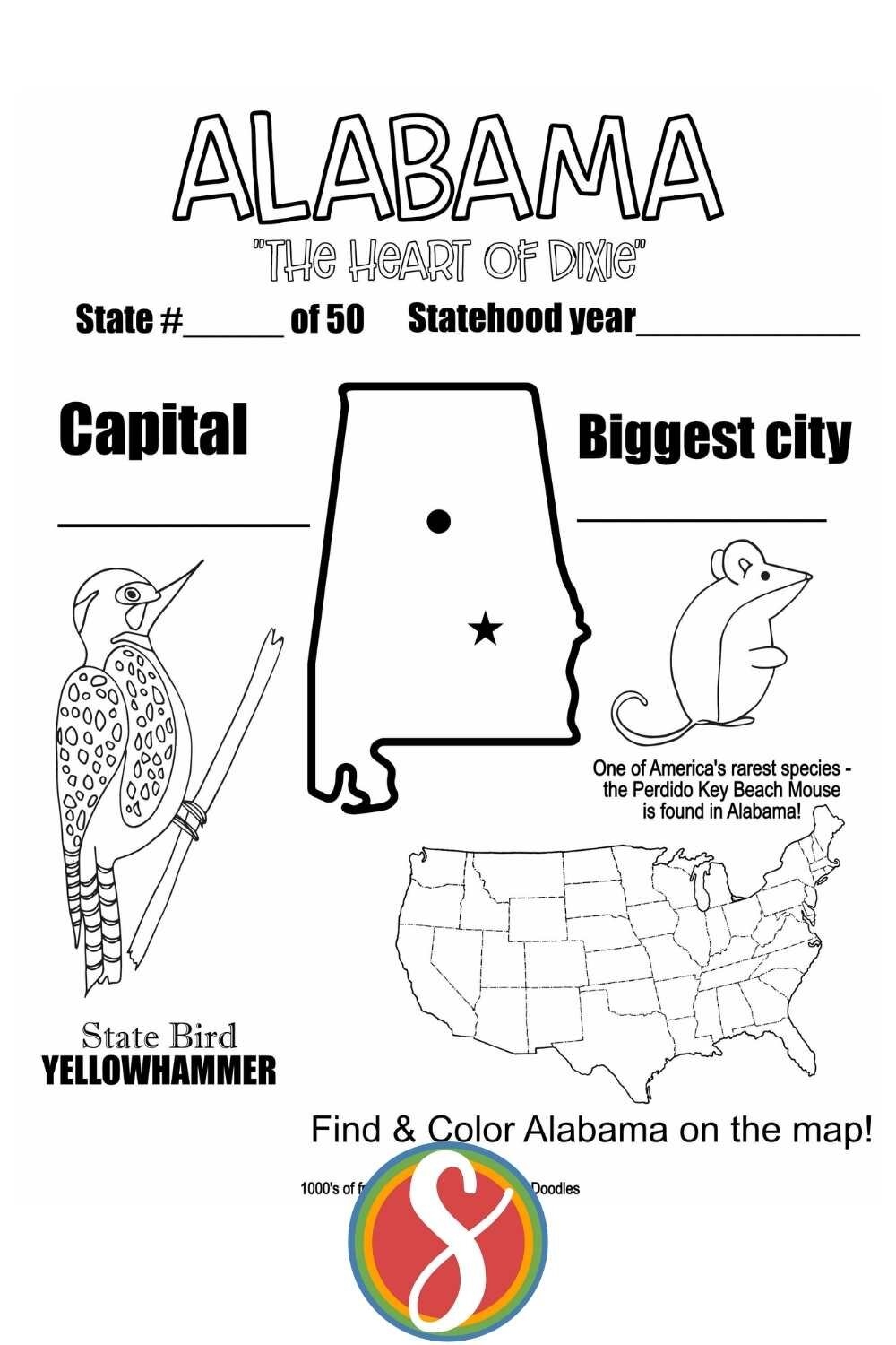 Free Alabama Coloring Pages Stevie Doodles