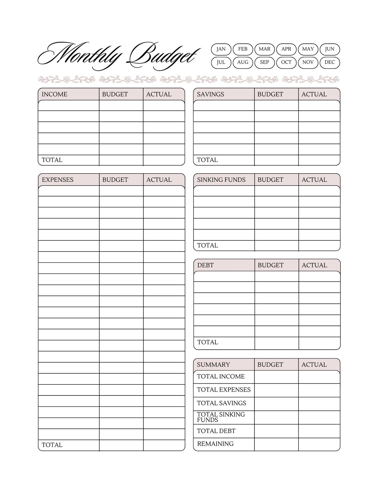 Free Printable Budget Forms Worksheets