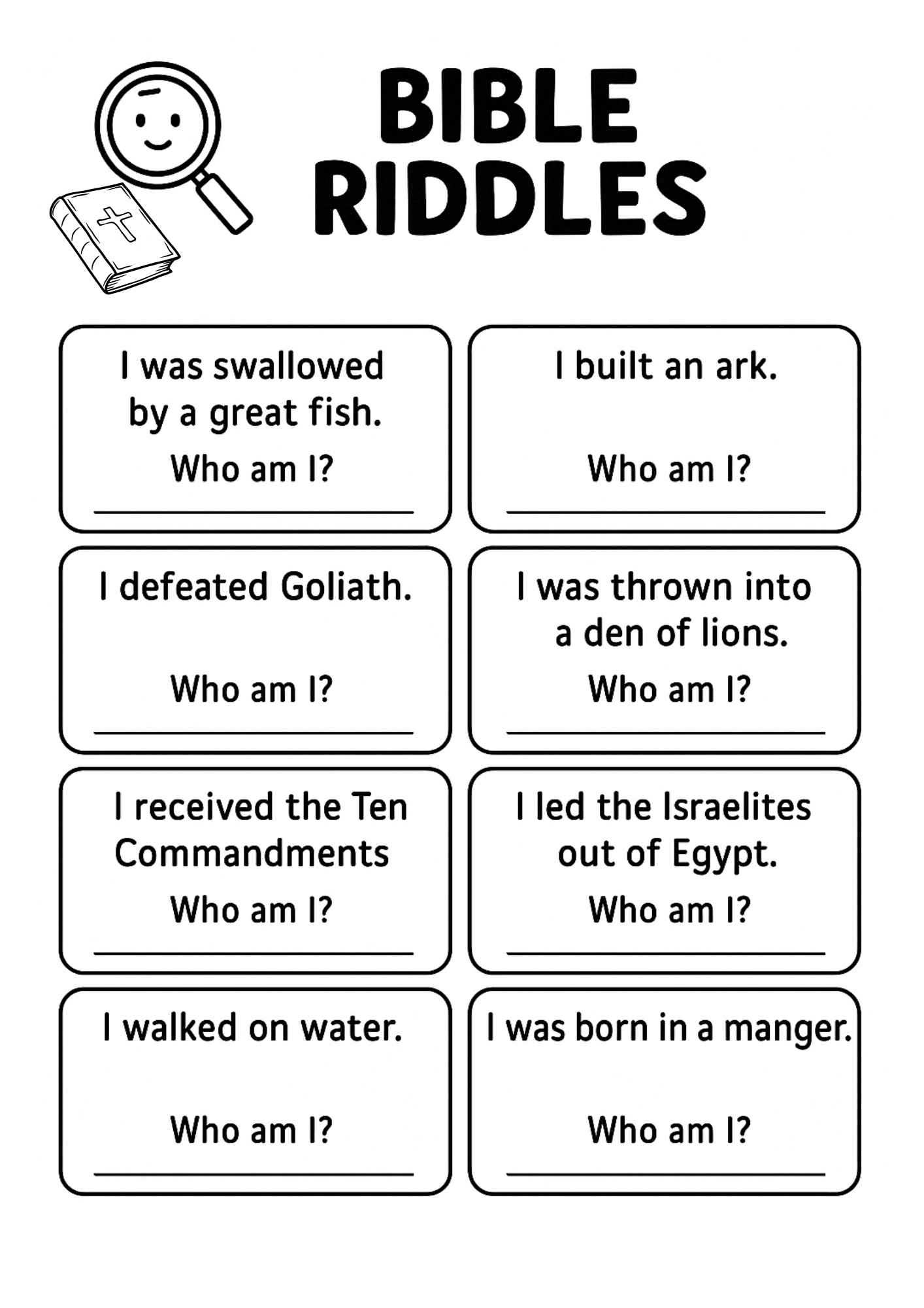 Free Bible Character Riddles Printable Fun Who Am I Worksheet Free Bible Character Riddles Printable Fun Who Am I Worksheet