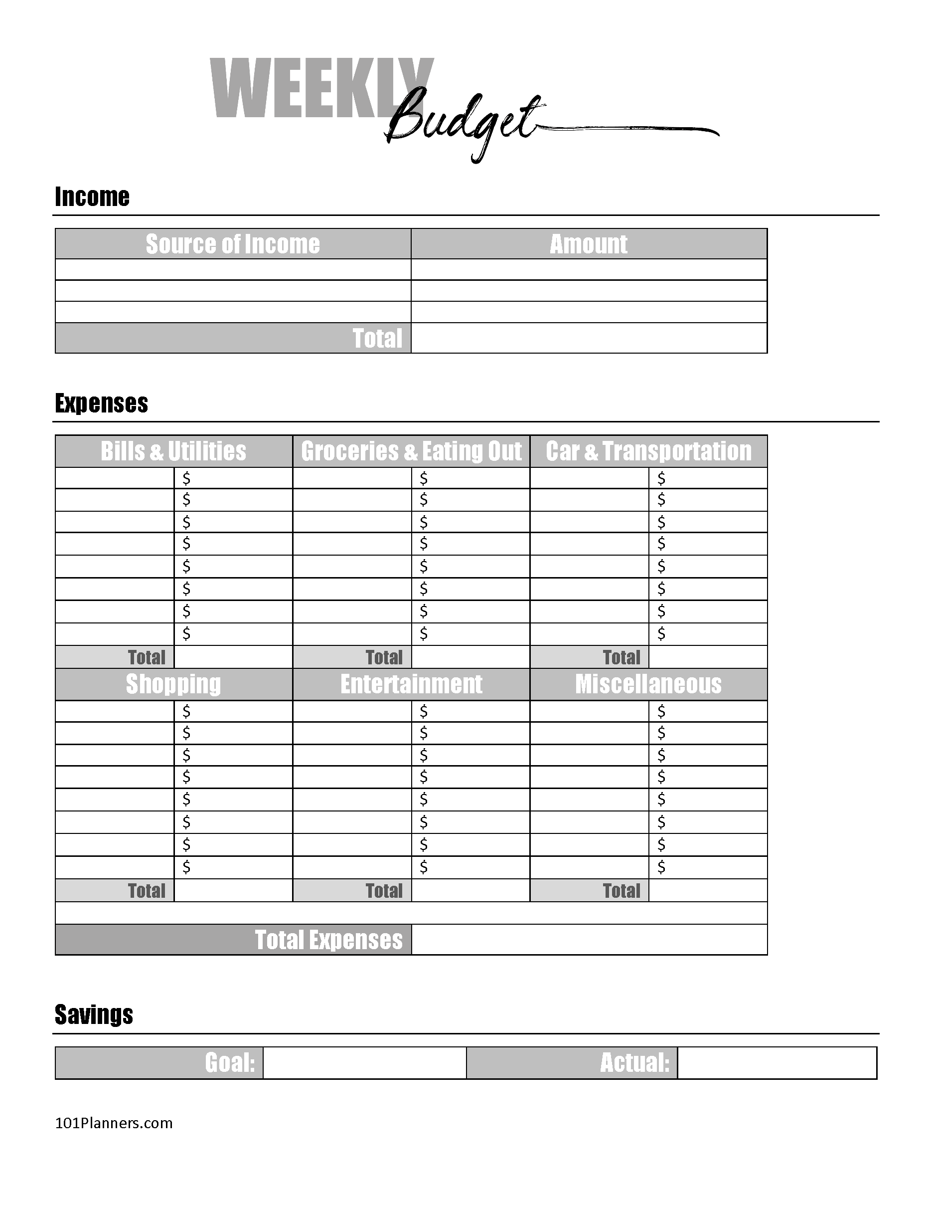 Free Blank Budget Worksheet Printable Pdf