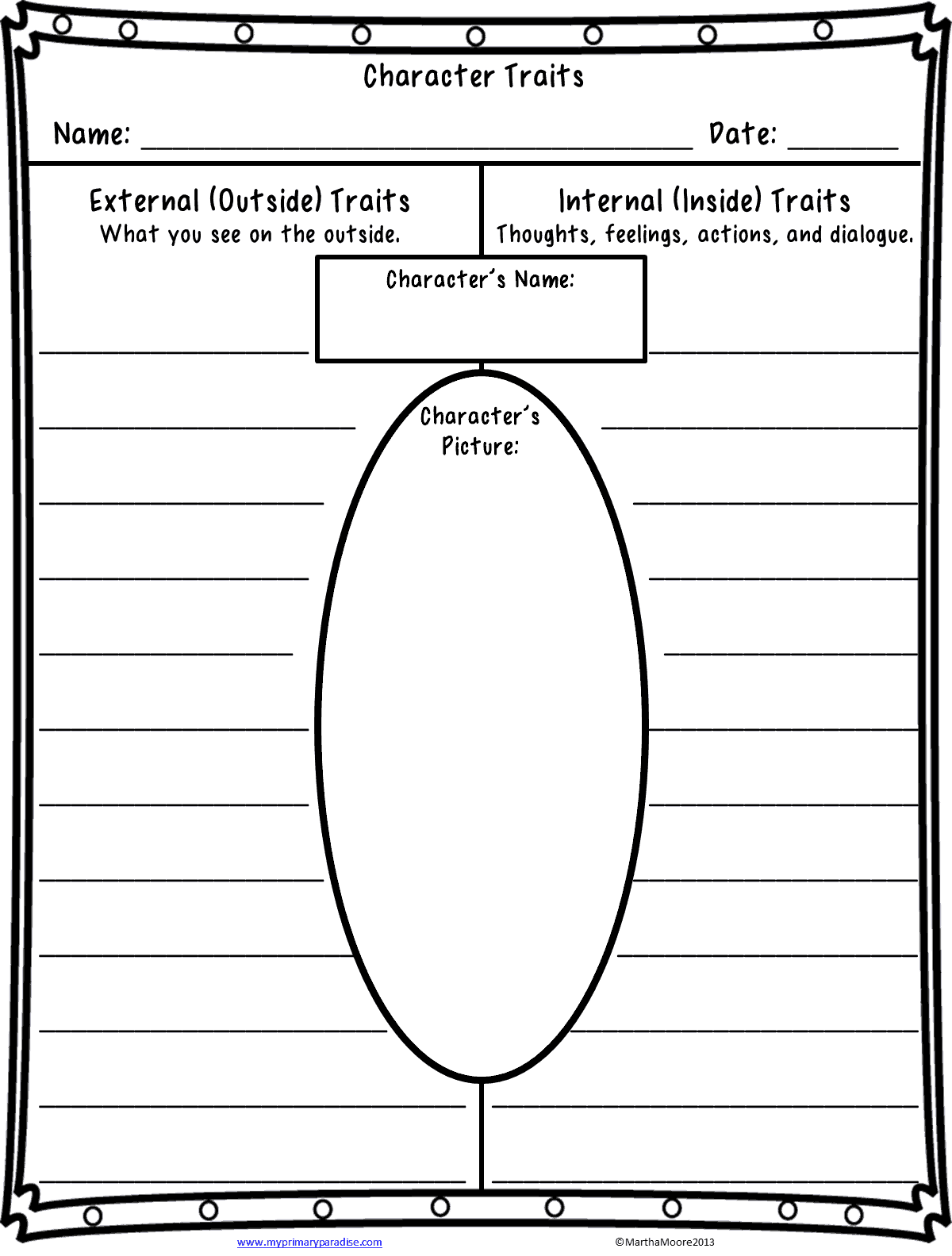 FREE Character Traits Worksheet 