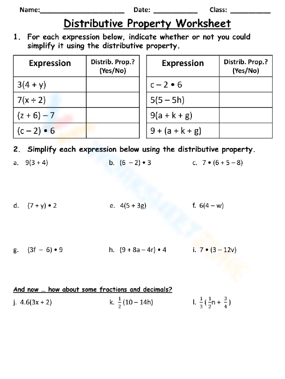 Free Collection Of Distributive Property Worksheets Worksheets 