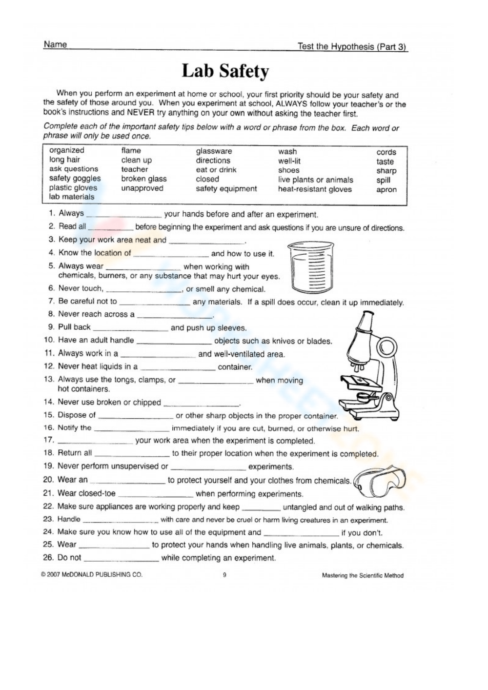 Free Collection Of Printable Lab Safety Worksheets Worksheets Library