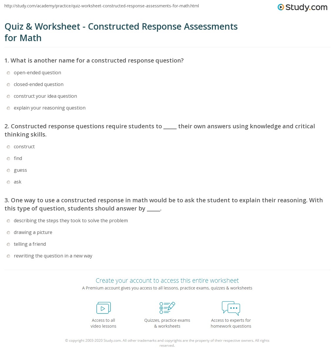 Free Printable Constructed Response Worksheets