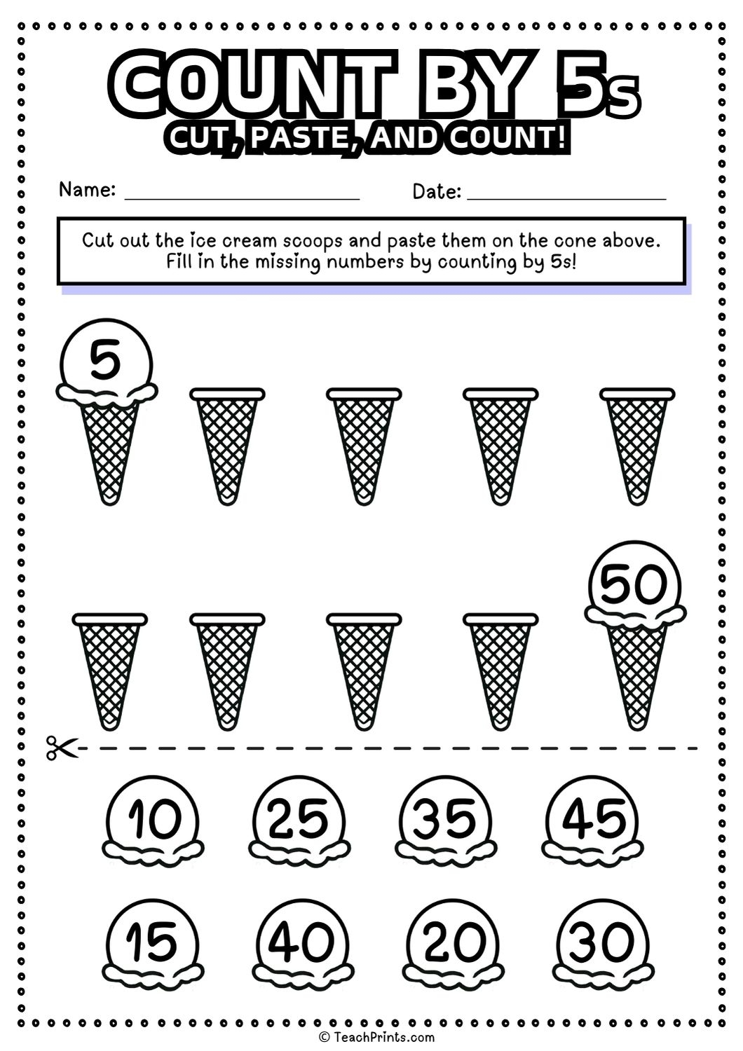 Free Count By 5s Worksheets Teach Prints
