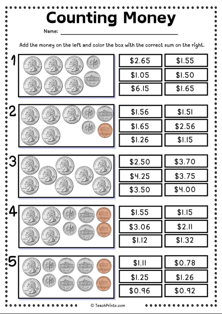 Free Counting Money And Coins Worksheets Teach Prints