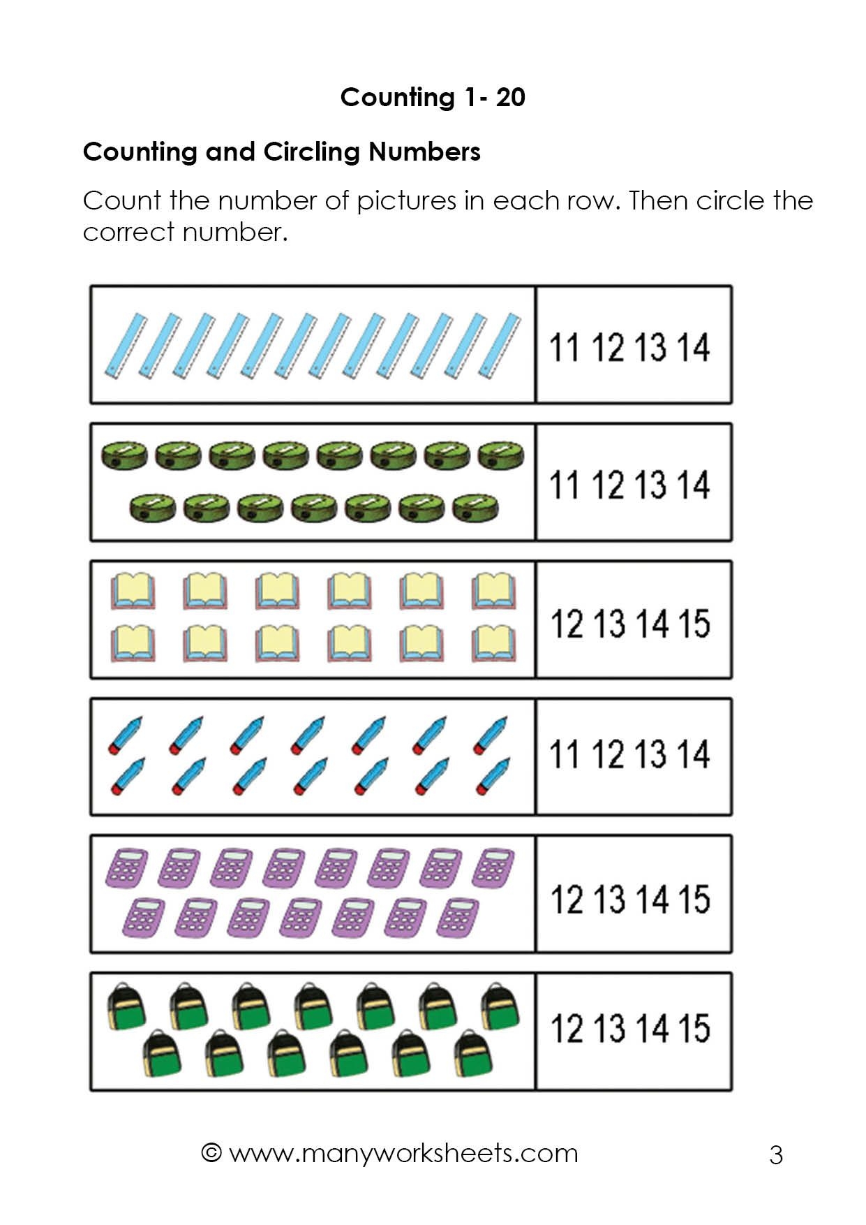 Free Printable Counting Worksheets 1 20