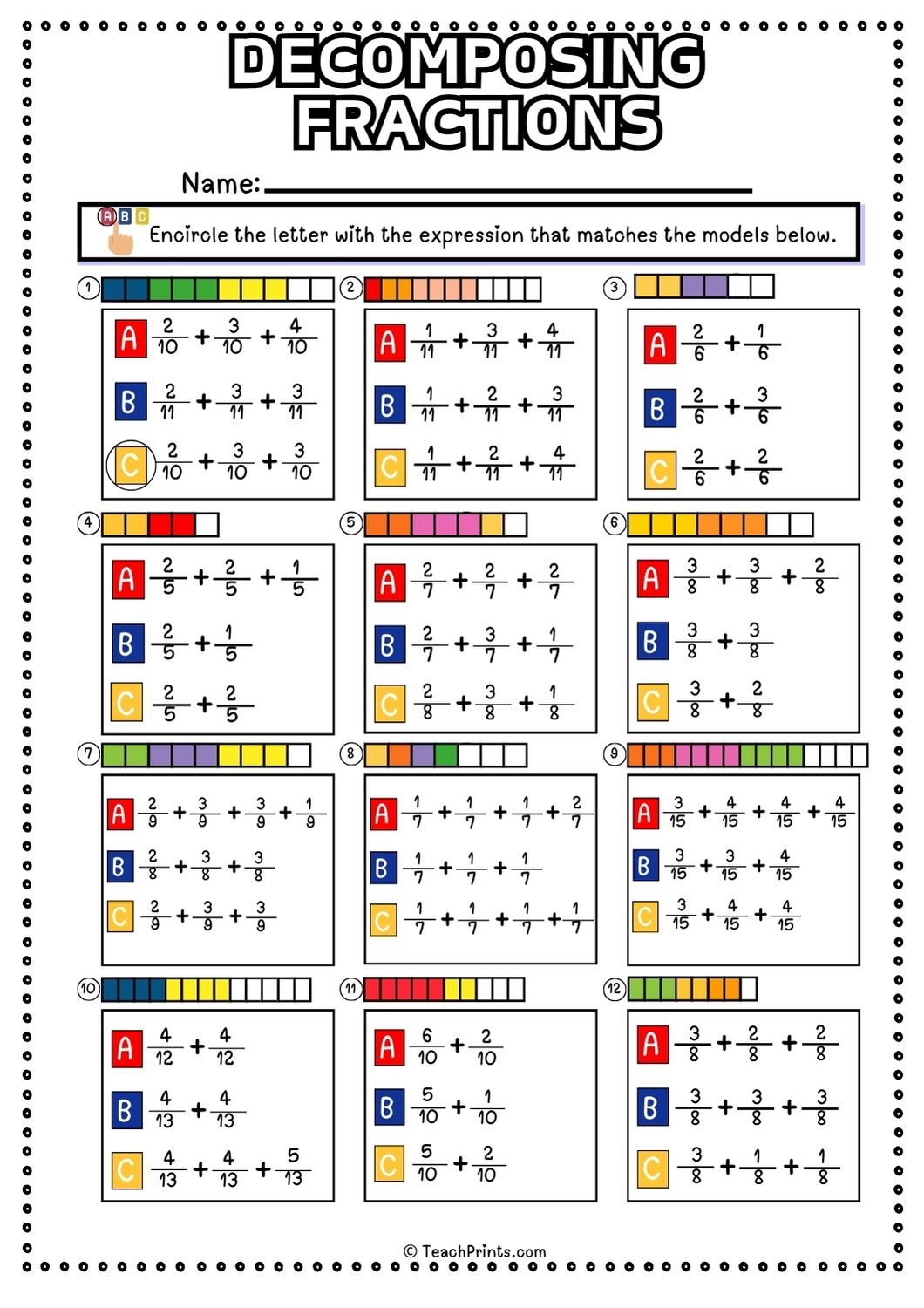 Free Decomposing Fractions Worksheets Teach Prints Free Decomposing Fractions Worksheets Teach Prints