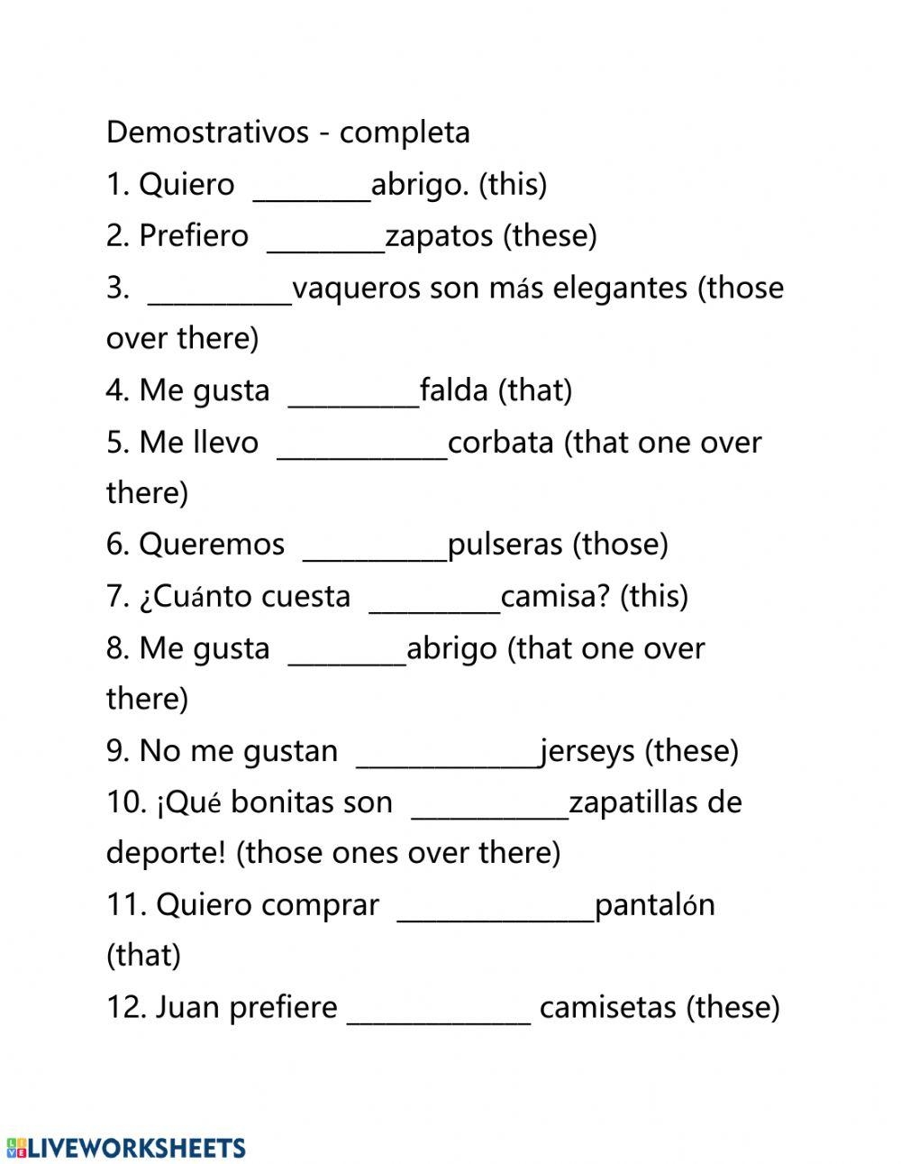 Free Demonstrative Pronouns Spanish Worksheet Download Free Demonstrative Pronouns Spanish Worksheet Png Images Free Worksheets On Clipart Library