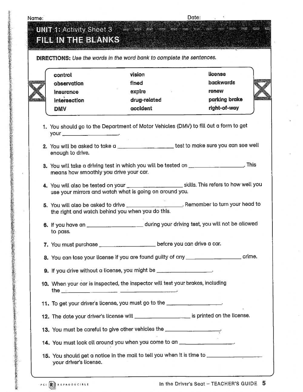 Free Printable Drivers Ed Worksheets Free Printable Drivers Ed Worksheets