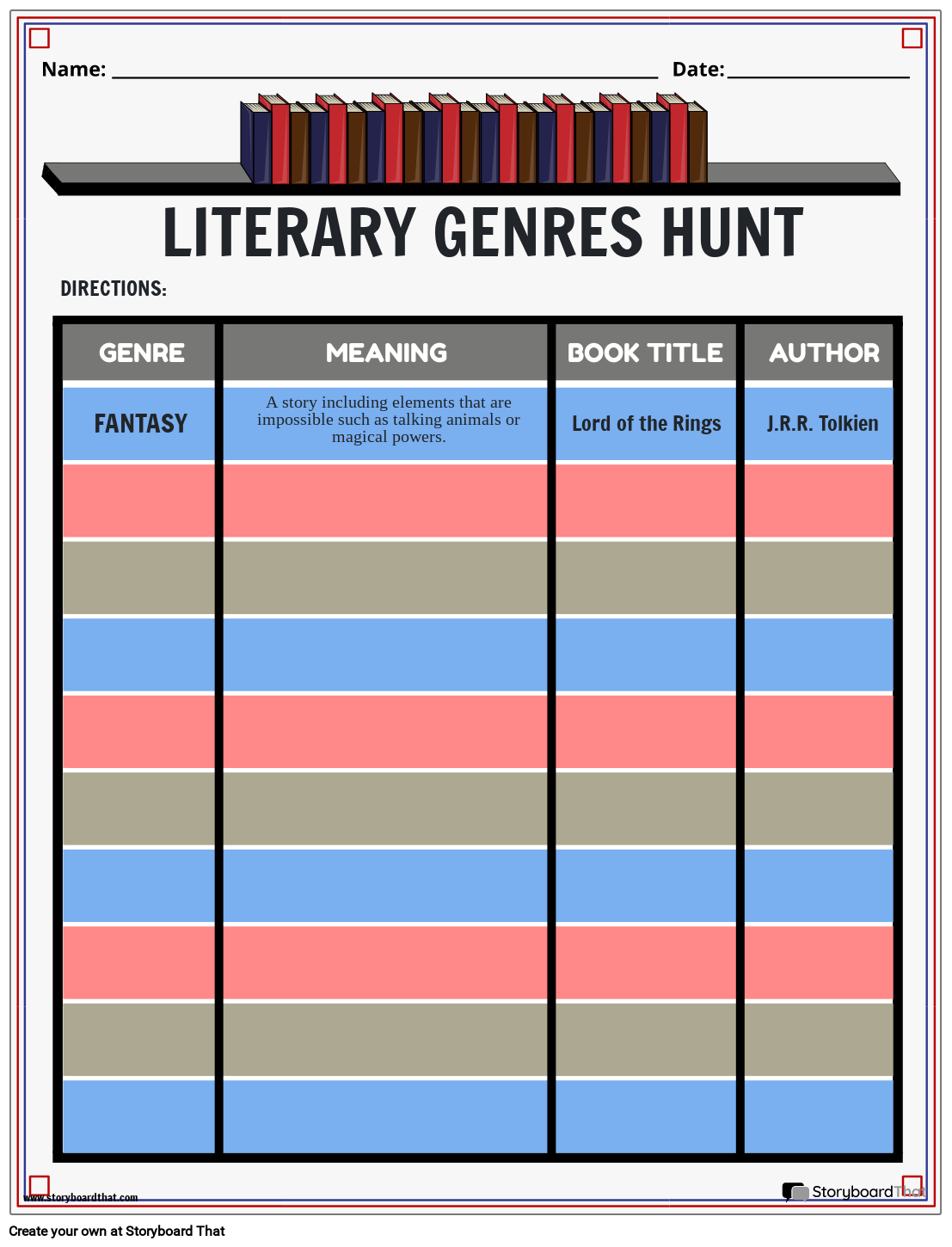 Free Printable Literary Genres Worksheets