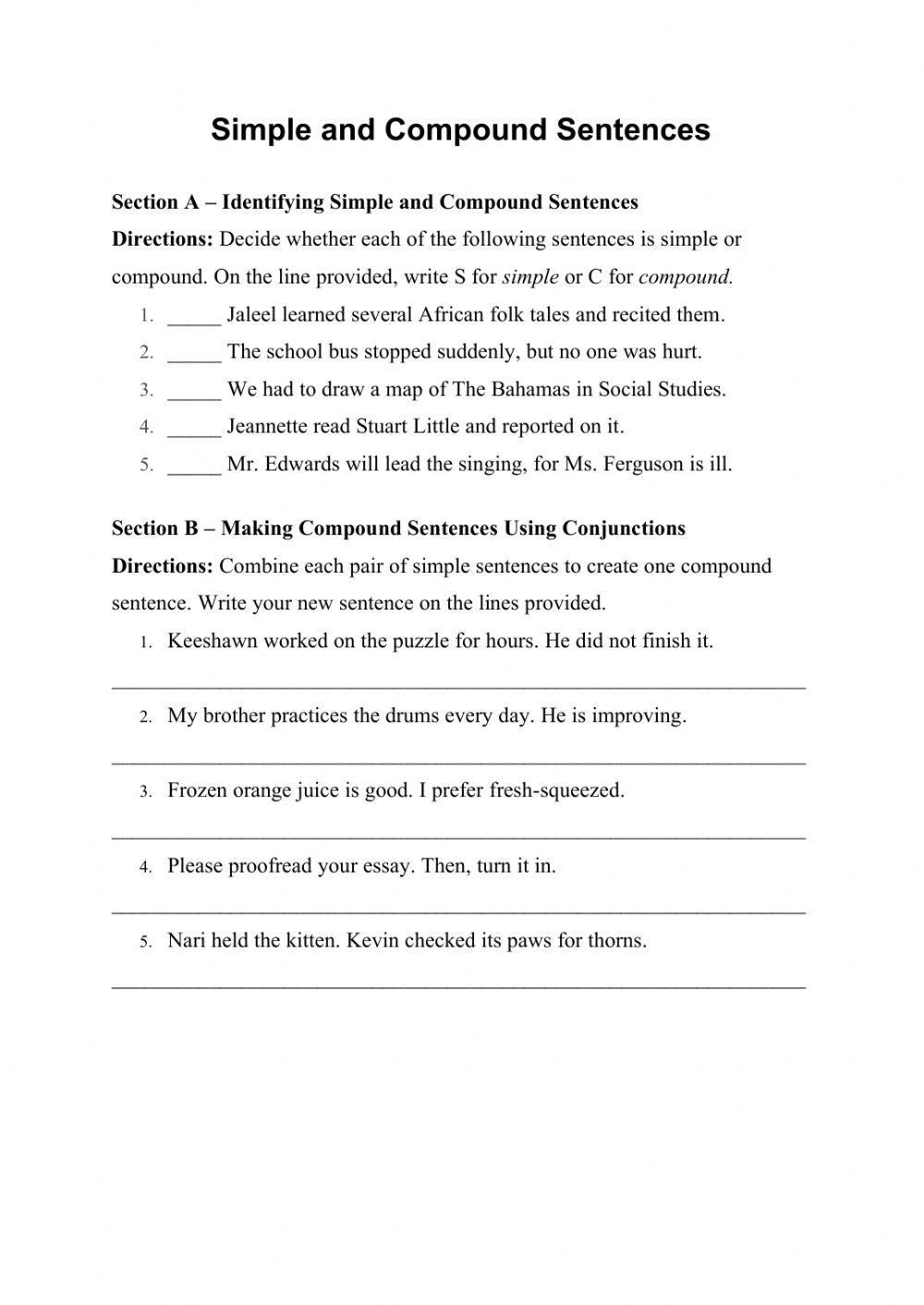 Free Printable Worksheets Compound Sentences Free Printable Worksheets Compound Sentences