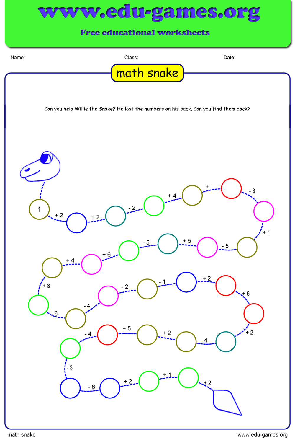 Free Math Snake Puzzle Free Printable Worksheets Free Math Snake Puzzle Free Printable Worksheets