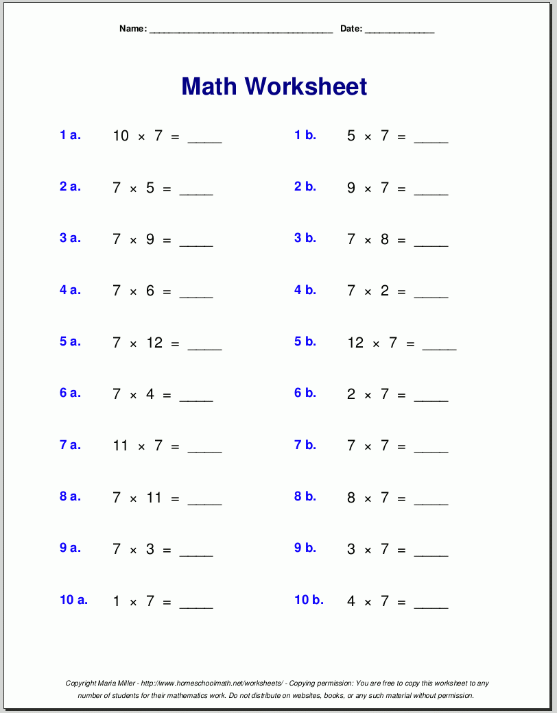 Free Printable Basic Math Facts Worksheets
