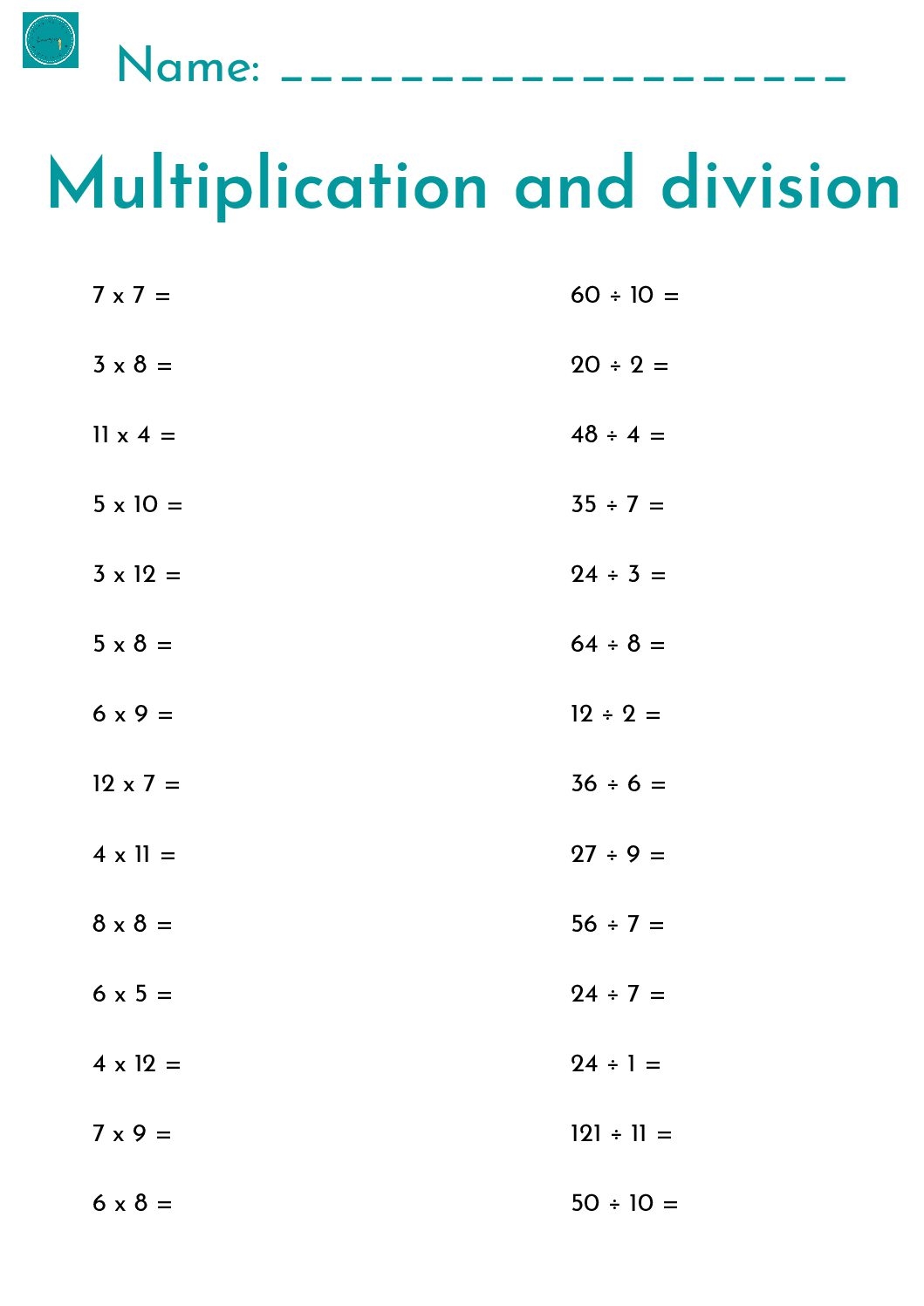 Free Multiplication And Division Worksheets Practice Sheets For 