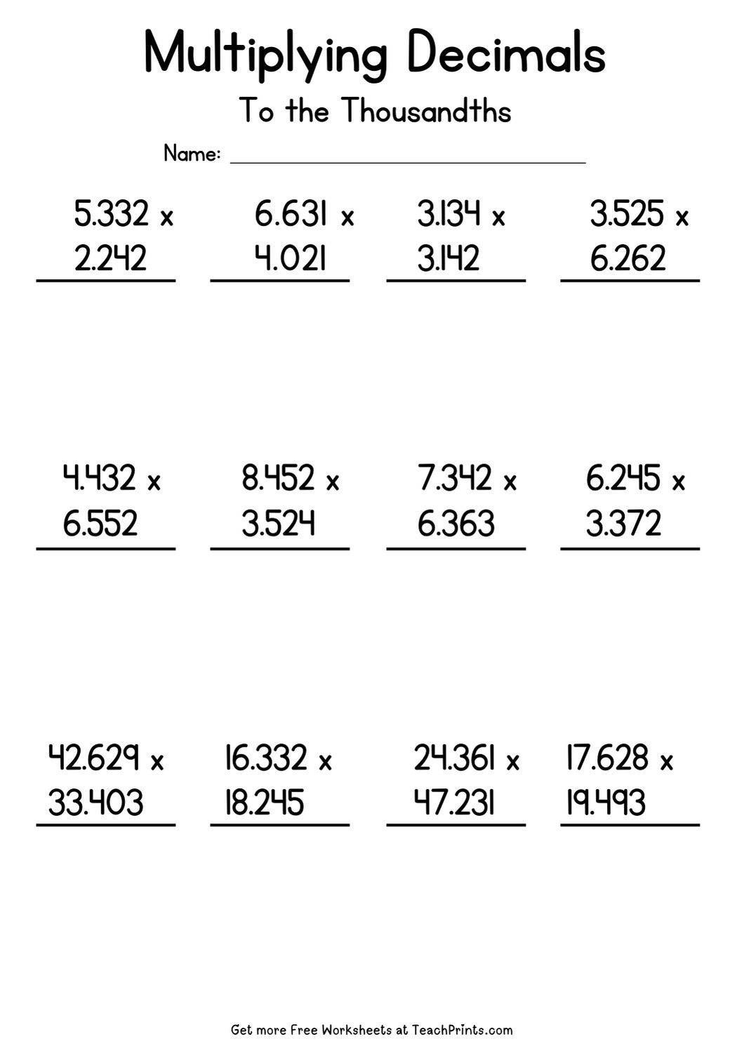 Multiplying Decimals Worksheet Free Printable