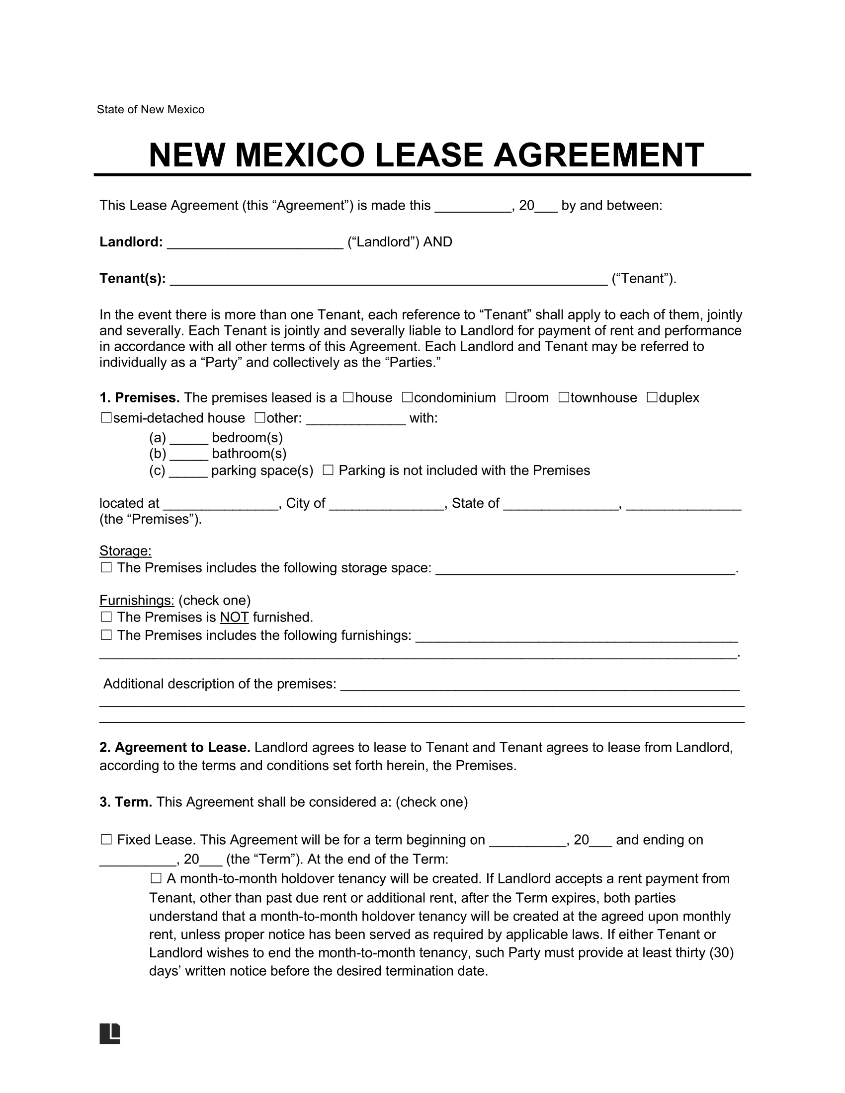 Free New Mexico Lease Agreement Templates 6 PDF U0026 Word Worksheets Library