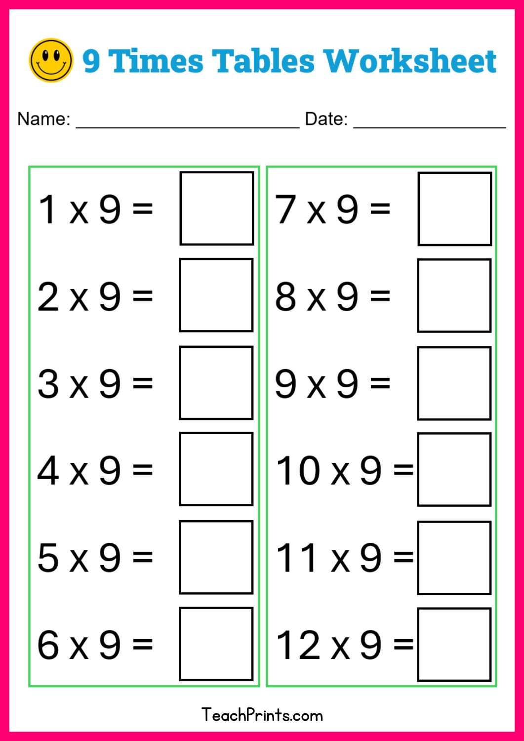 Free Nine Times Tables Worksheets 8 Versions Teach Prints Free Nine Times Tables Worksheets 8 Versions Teach Prints