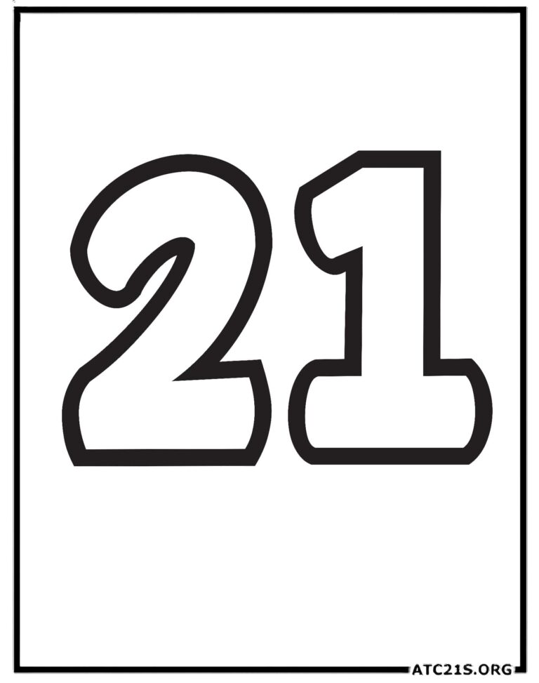 Free Number 21 Coloring Page Download Printable ATC21S