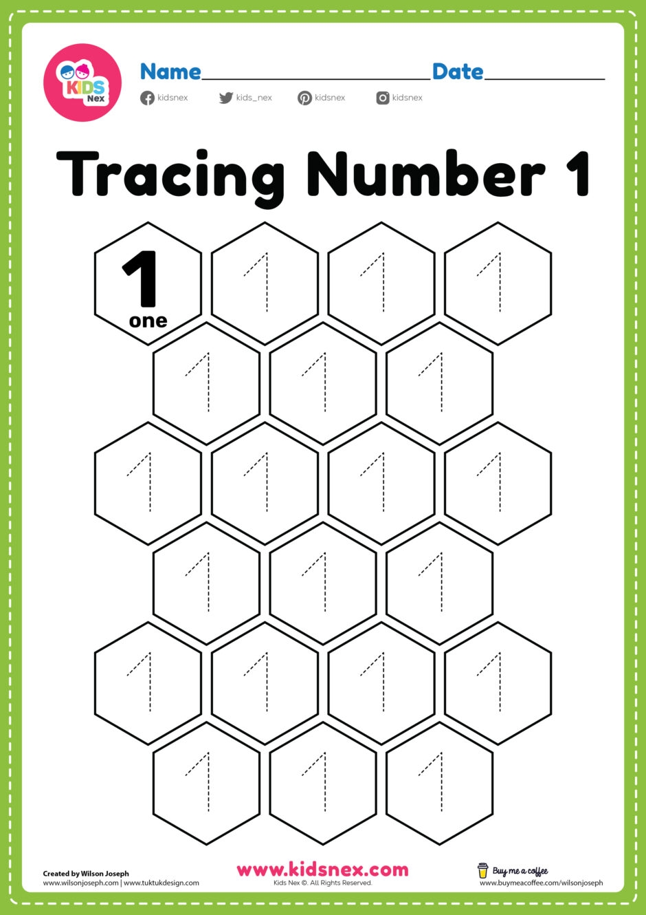 Free PDF Printable Number 1 Tracing Worksheet For Kids
