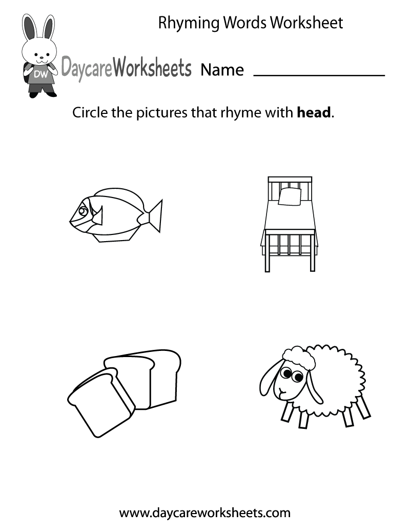 Free Rhyming Worksheet Kindergarten Printable
