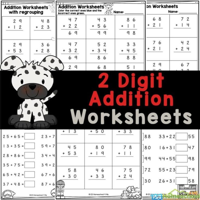 FREE Printable 2 Digit Addition Worksheets With Without Regrouping