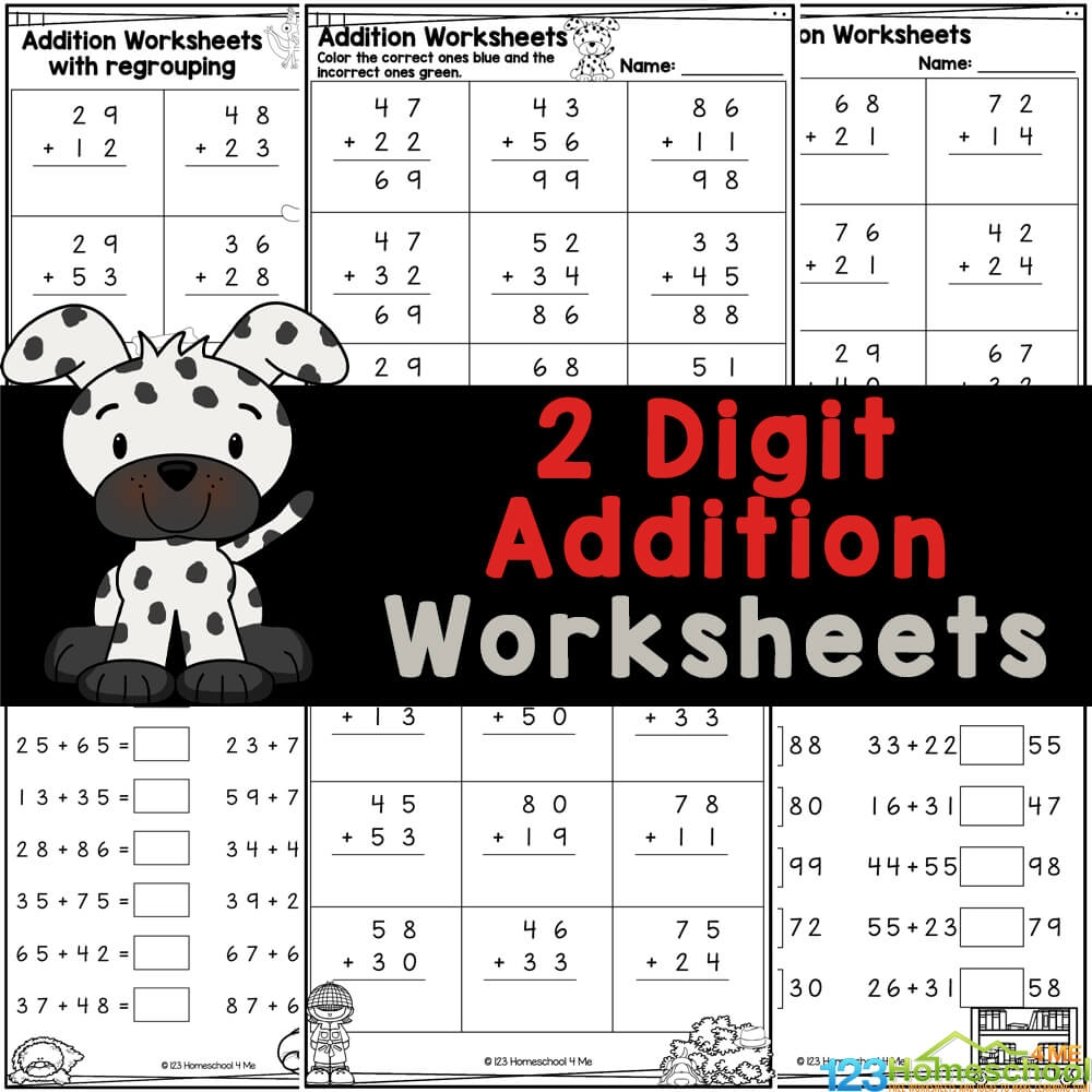FREE Printable 2 Digit Addition Worksheets With Without Regrouping