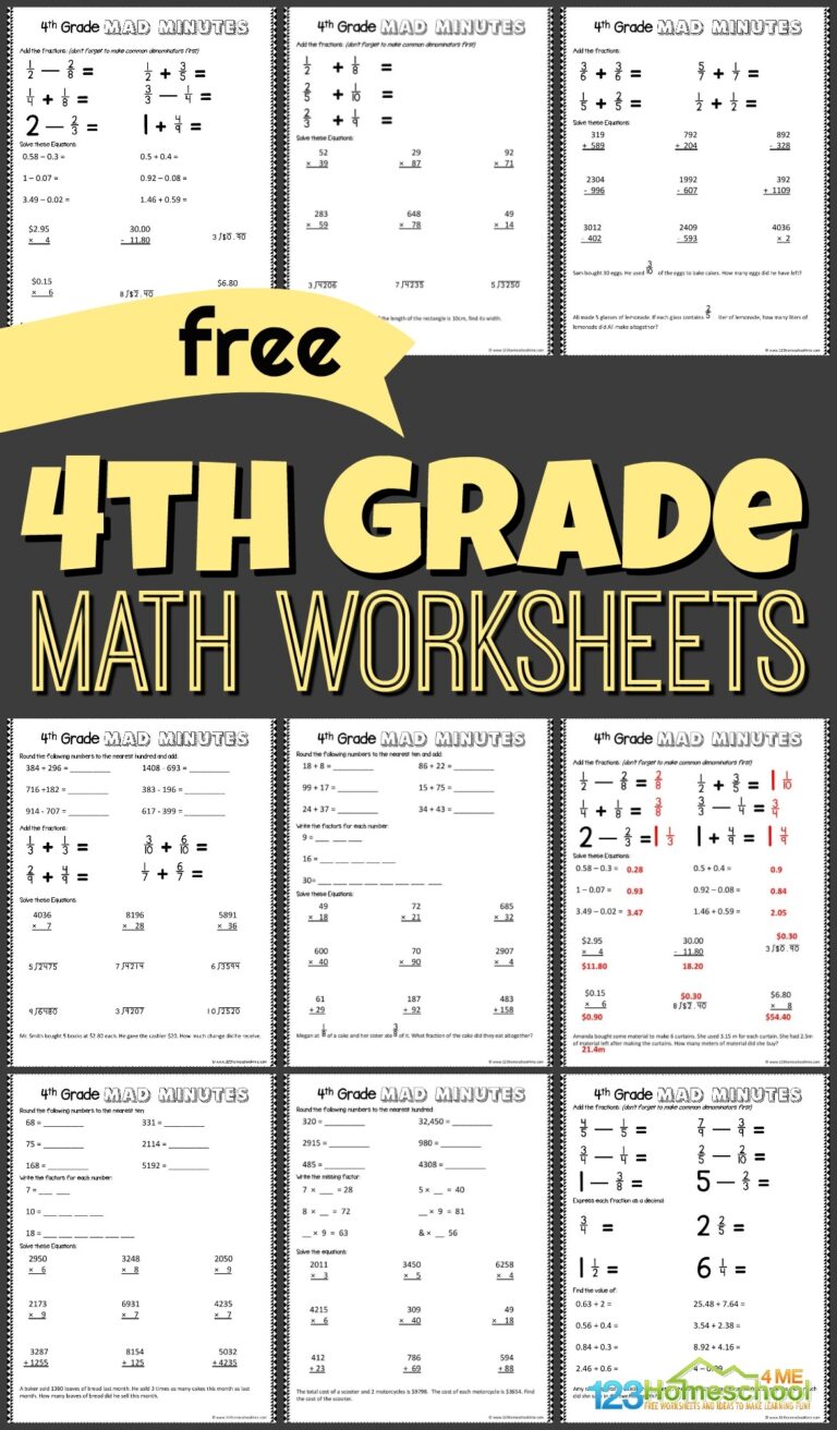  FREE Printable 4th Grade Math Worksheets Pdf