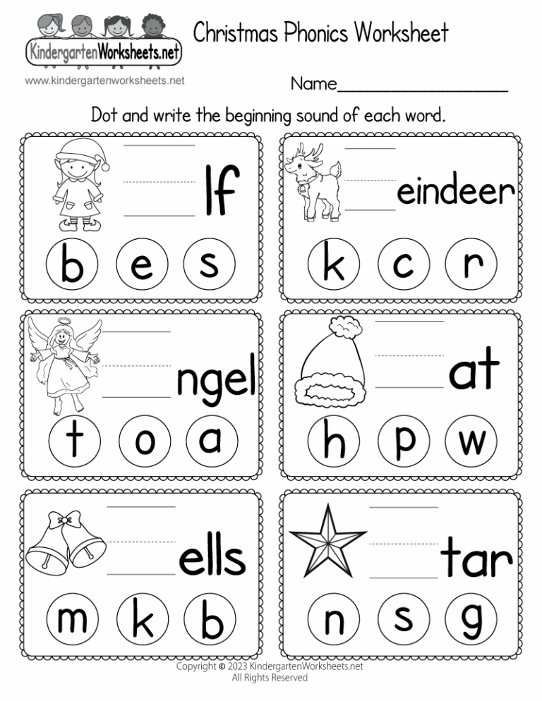 Free Printable Christmas Phonics Worksheet