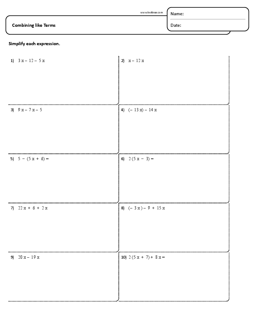 Combining Like Terms Worksheet Free Printable Combining Like Terms Worksheet Free Printable