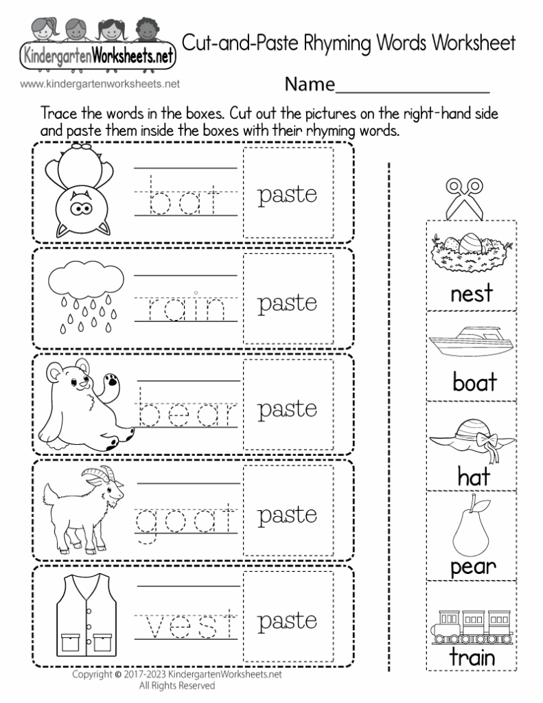 Free Rhyming Worksheet Kindergarten Printable - Printable Worksheets